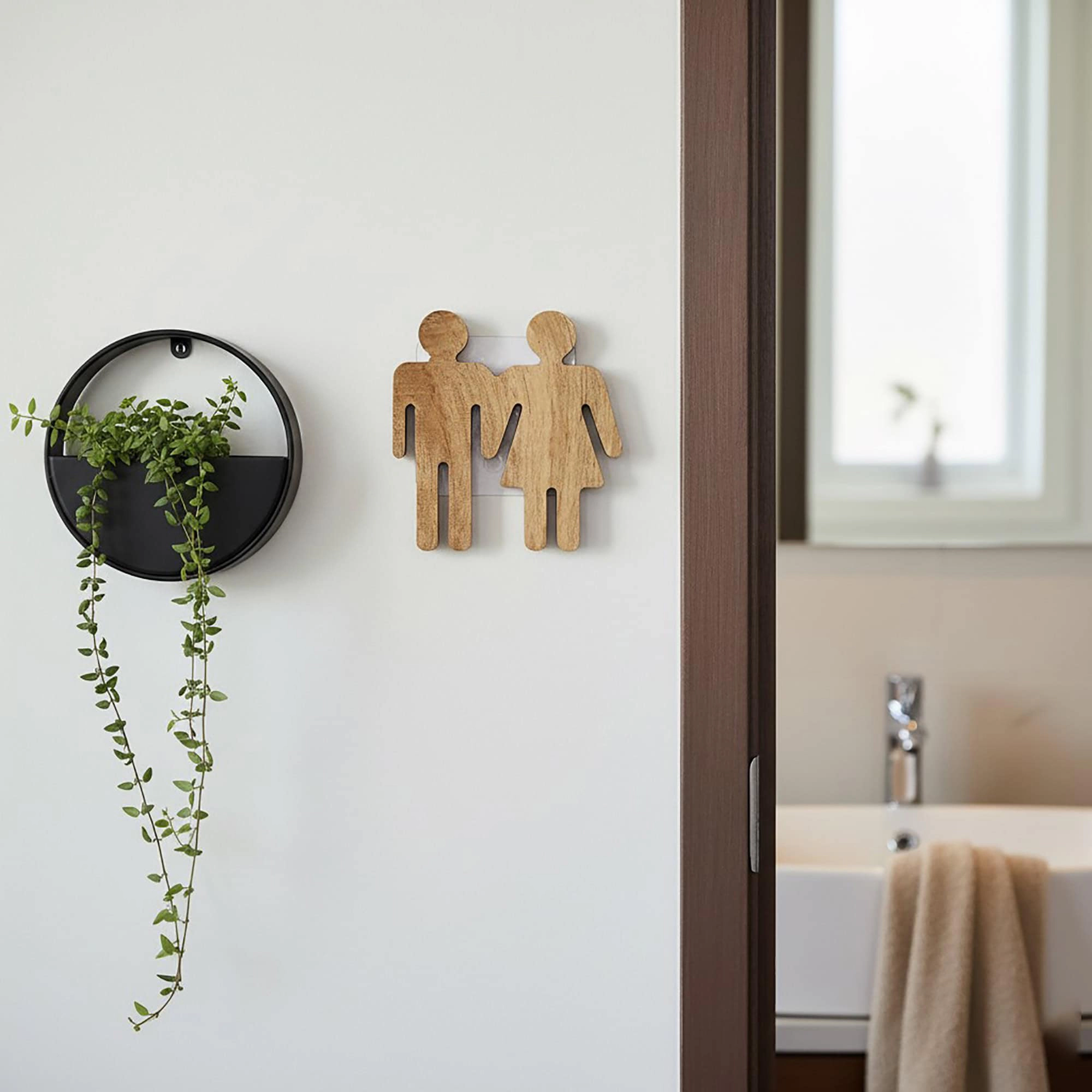 Evideco French Home Goods Acacia Wood Unisex Restroom Sign, 4 x