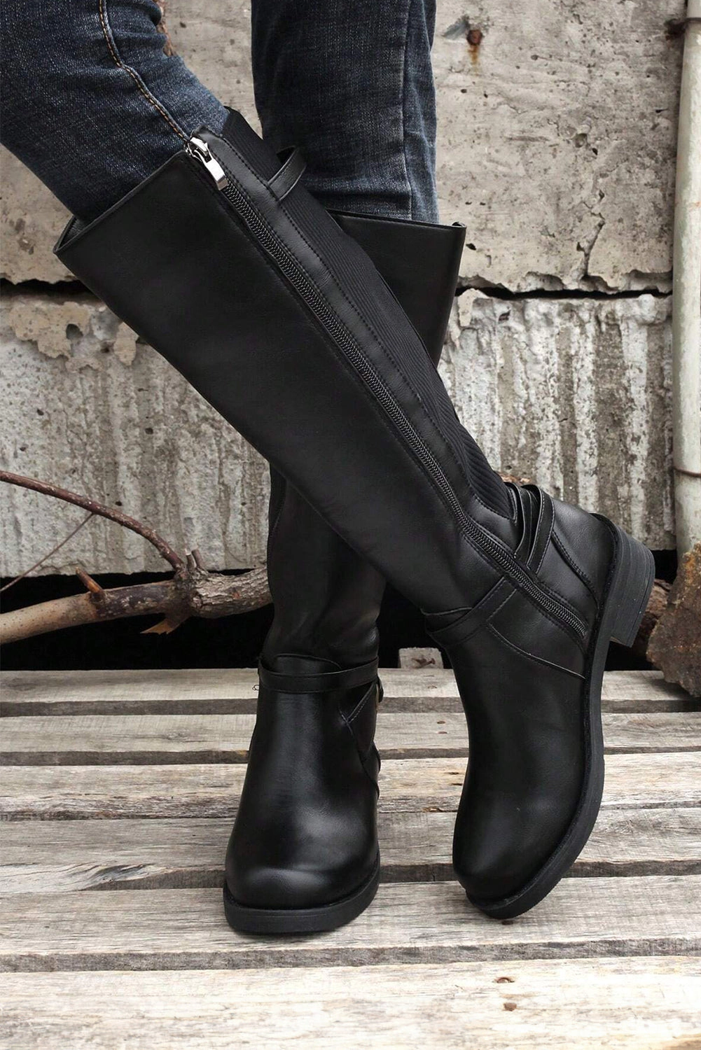Threaded Pear Women's Josie Zipper Knee High Low Heel Boots
