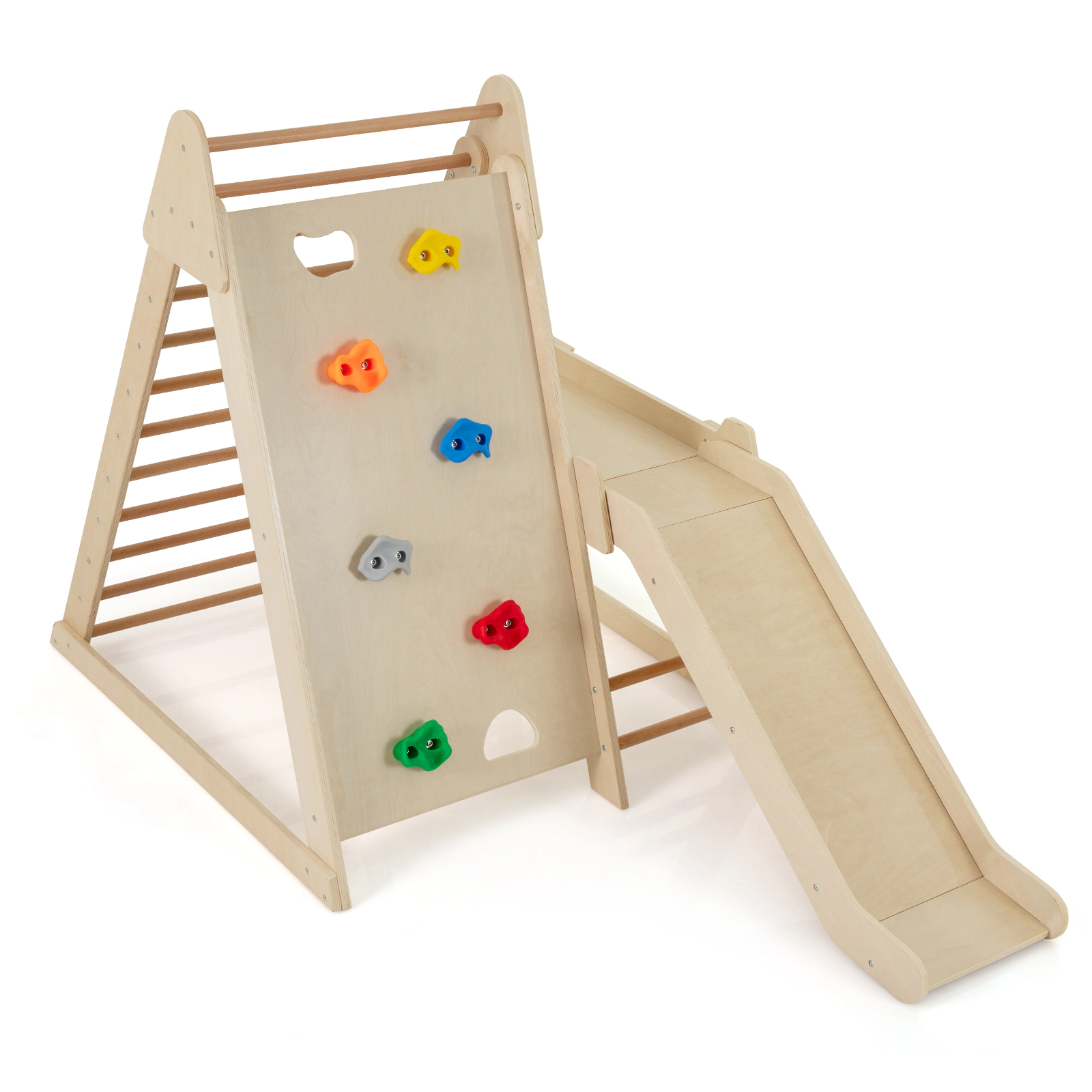 SUGIFT Natural Extended Slide 3 in 1 Toddler Indoor Playground Jungle Gym