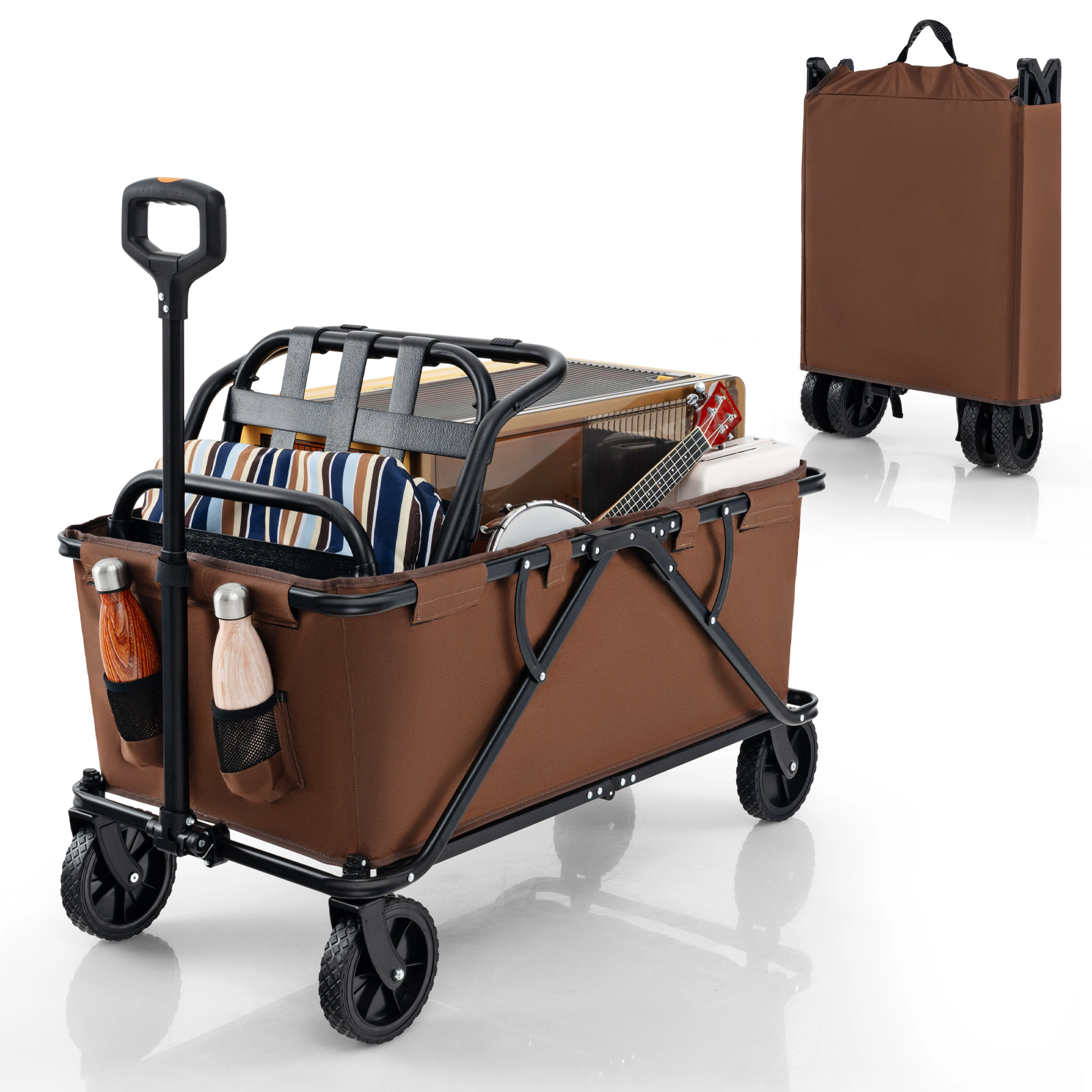 SUGIFT Coffee 45 Gallon Collapsible Folding Utility Wagon with Adjustable Handlebar 38-in W 20-in D 14-in H