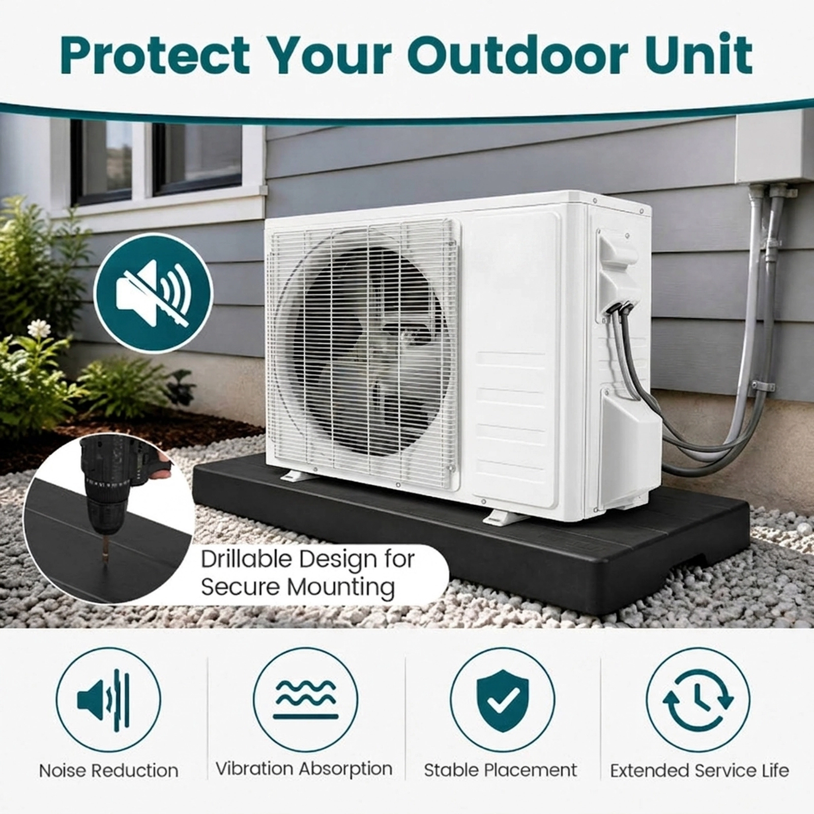 SUGIFT 38-in x 18-in x 3-in 1000-lb Capacity Black Condenser Pad for Mini Split Ductless Heat Pump HVAC