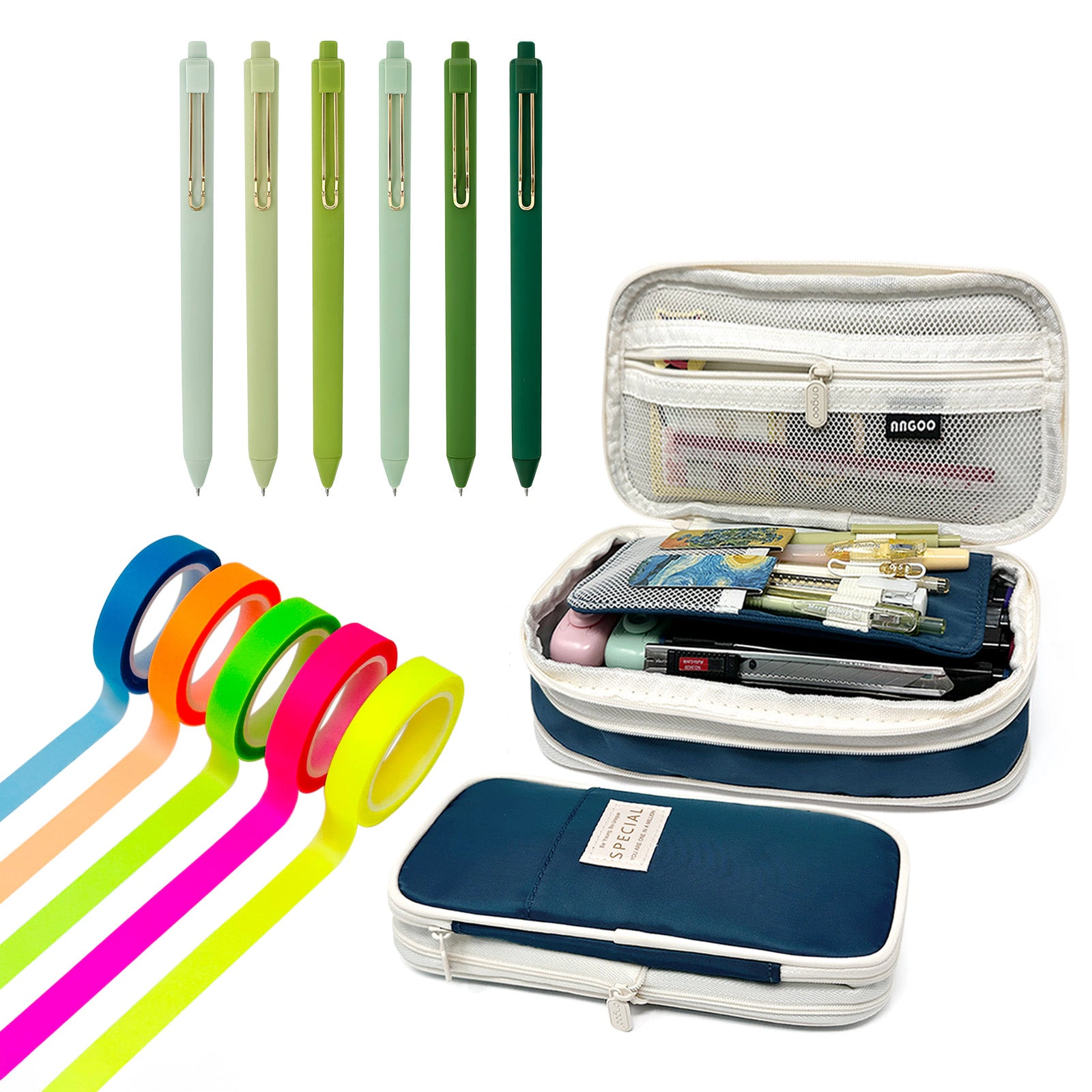 Wrapables Expandable Large Capacity Pencil Case and Stationery Set, Highlighter Tape