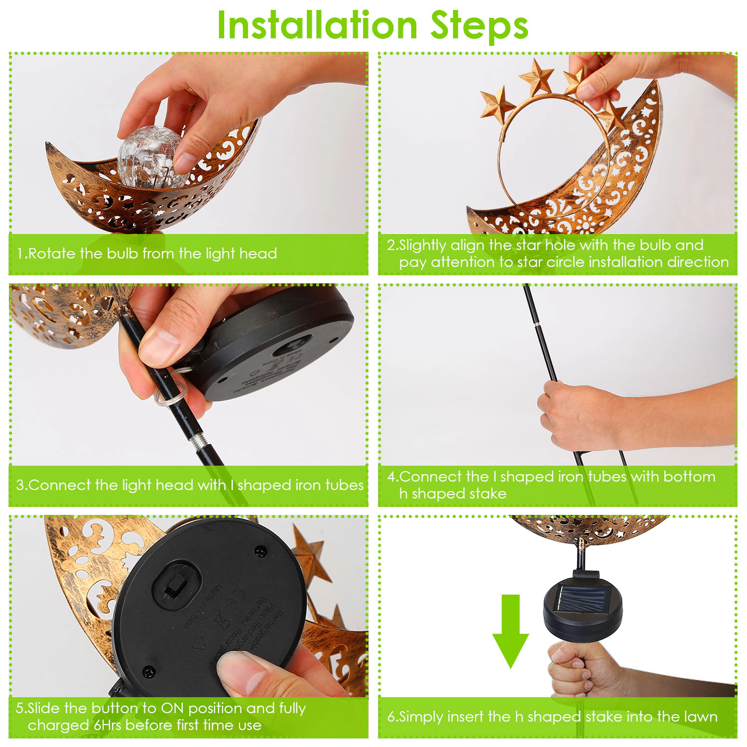 GBruno Solar Moon Star Garden Stake Light 2-Pack