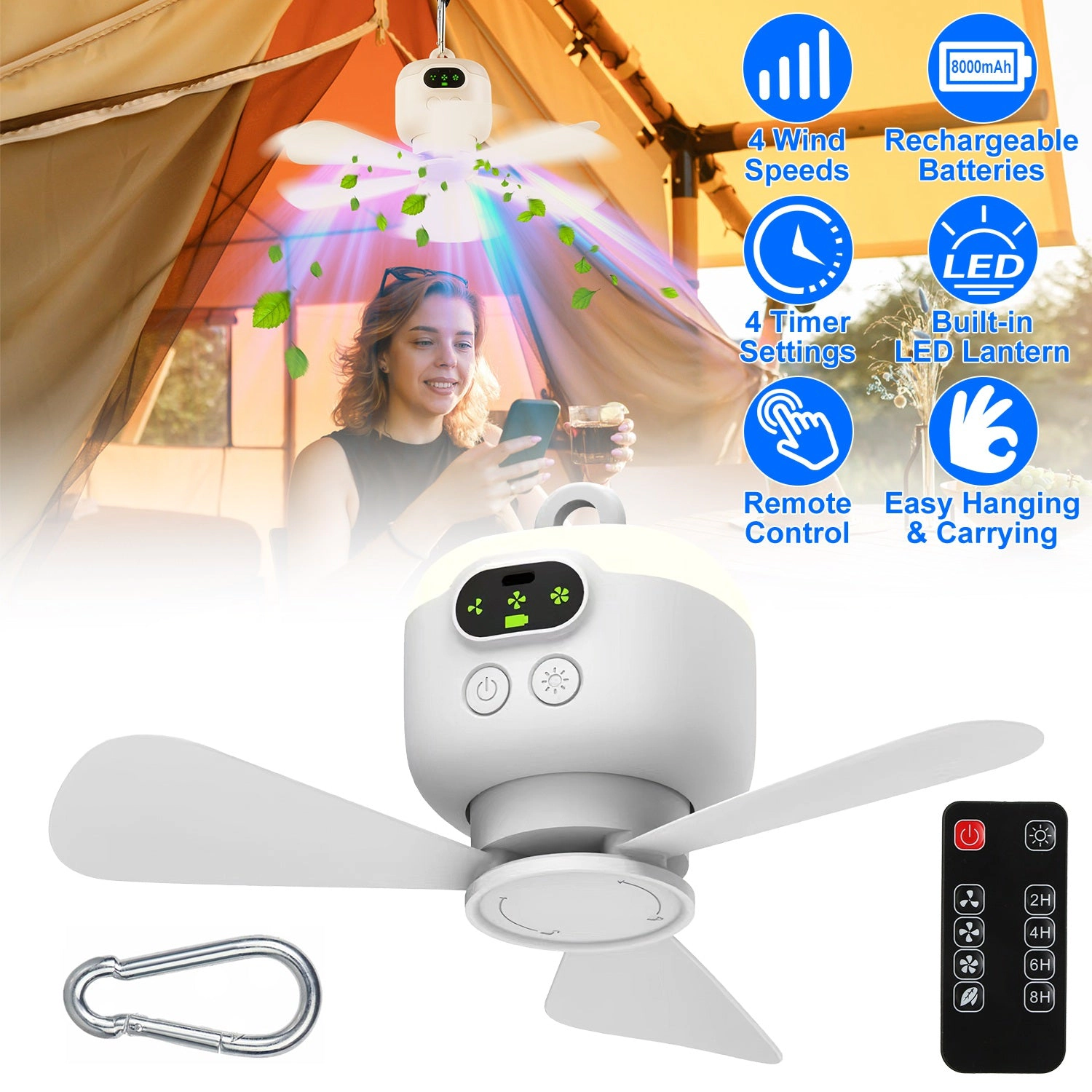 GBruno 2-in-1 Camping Fan With LED Lantern