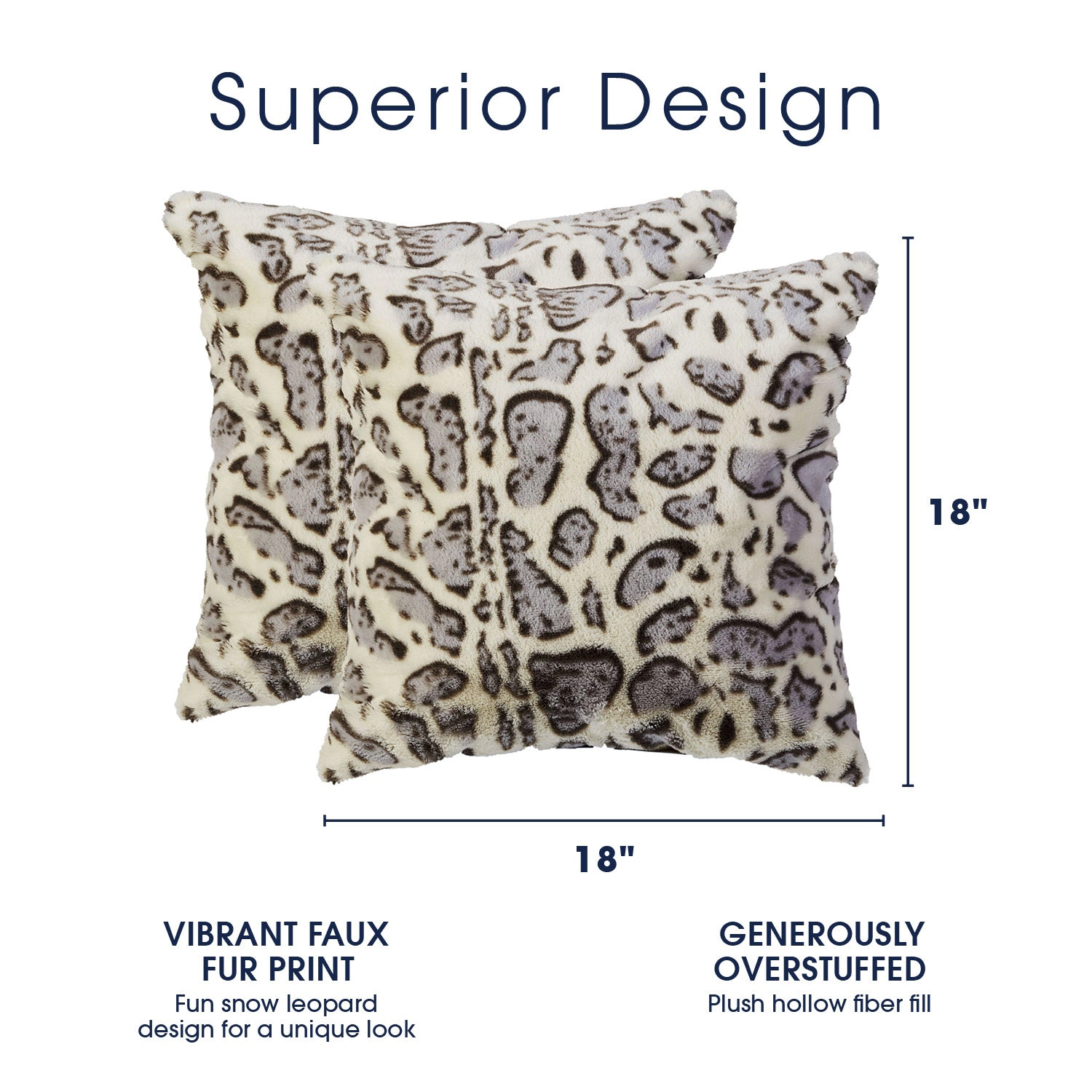 Cheer Collection Snow Leopard Print Faux Fur Throw Pillow 2 Pack