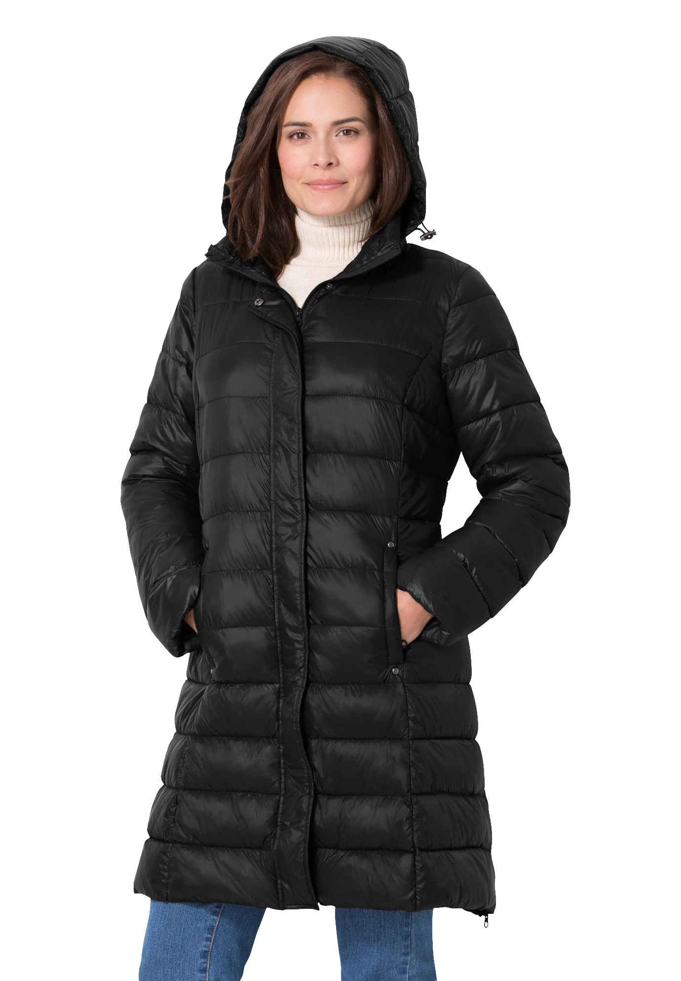 Woman Within Plus Long Packable Puffer Jacket