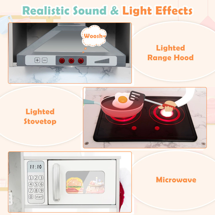 Hivvago Wooden Kids Play Kitchen Playset with Realistic Lights and Sounds
