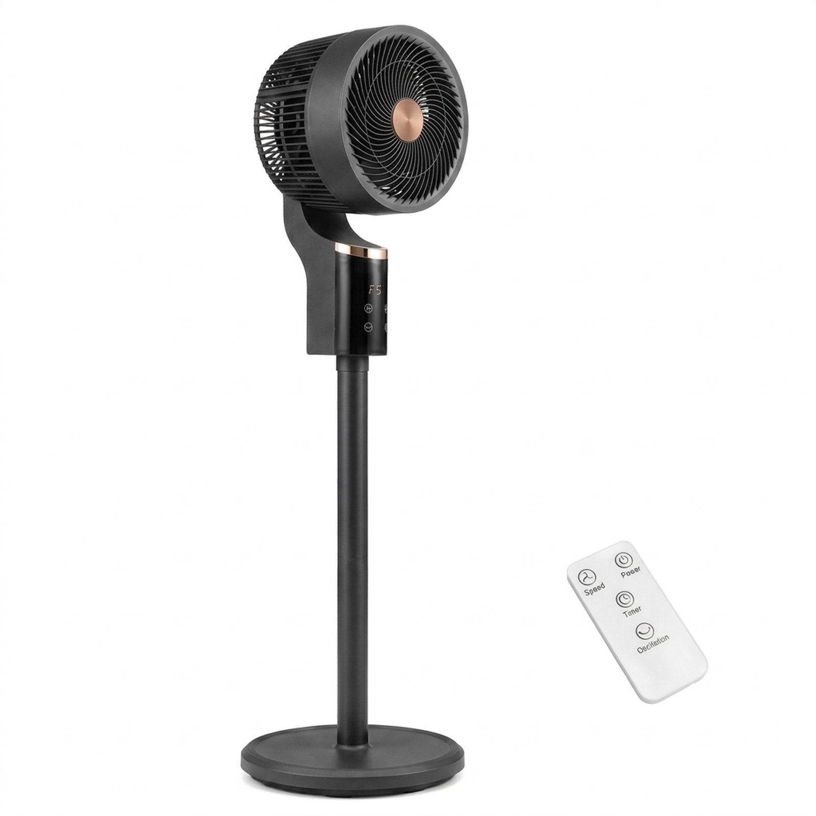 SUGIFT Compact Oscillating Pedestal Fan with 70° Swing and 90° Tilt 6.5-in Blade 900 CFM 8-Speed Remote Control Black
