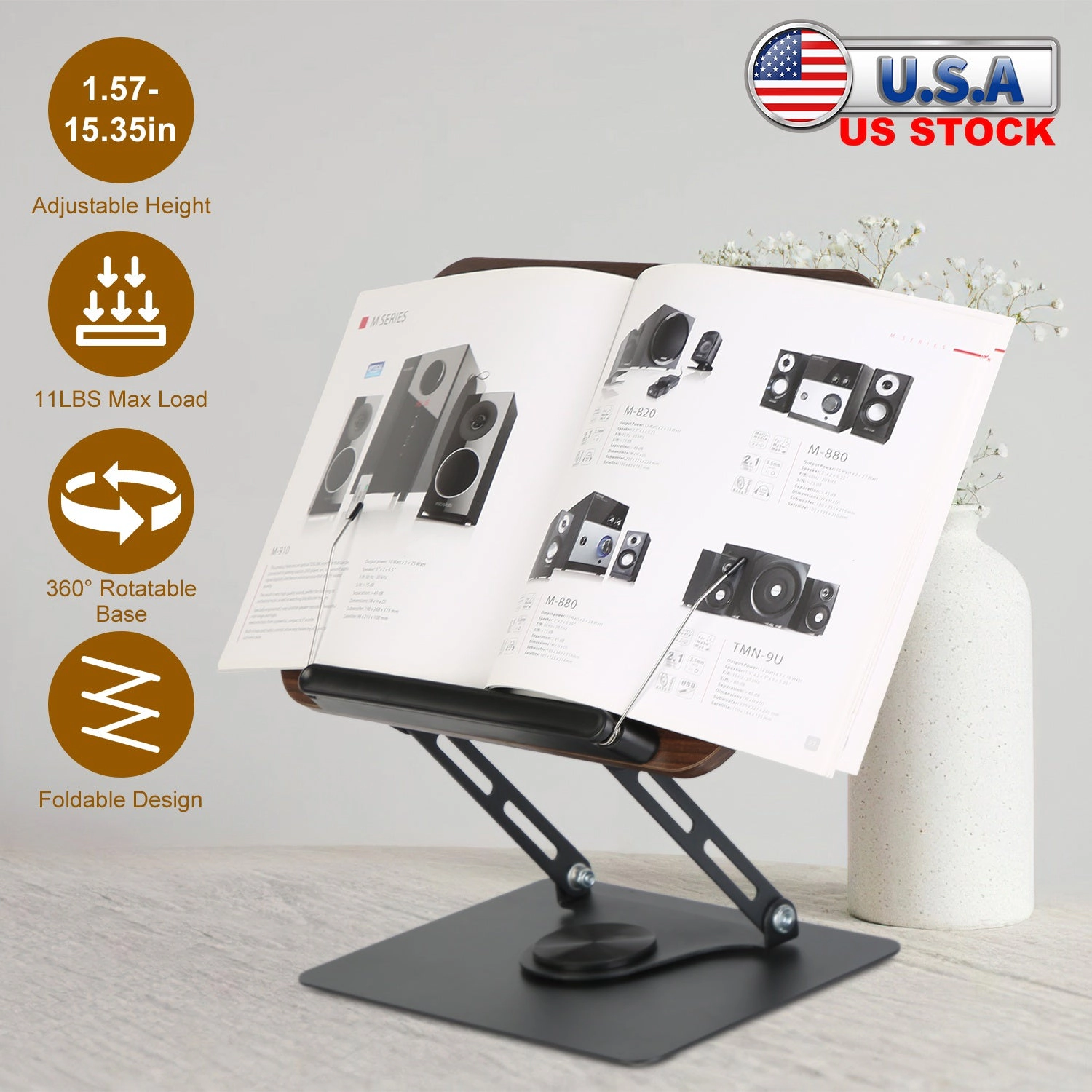 GBruno Adjustable Wood Book Stand With 360° Base