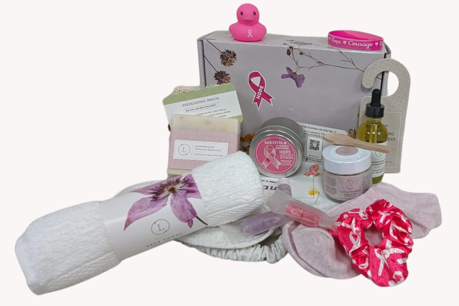 Lizush Soap Breast Cancer Awareness Gift Box - Lavender All-Natural Spa Set,  Hope & Support Care Package