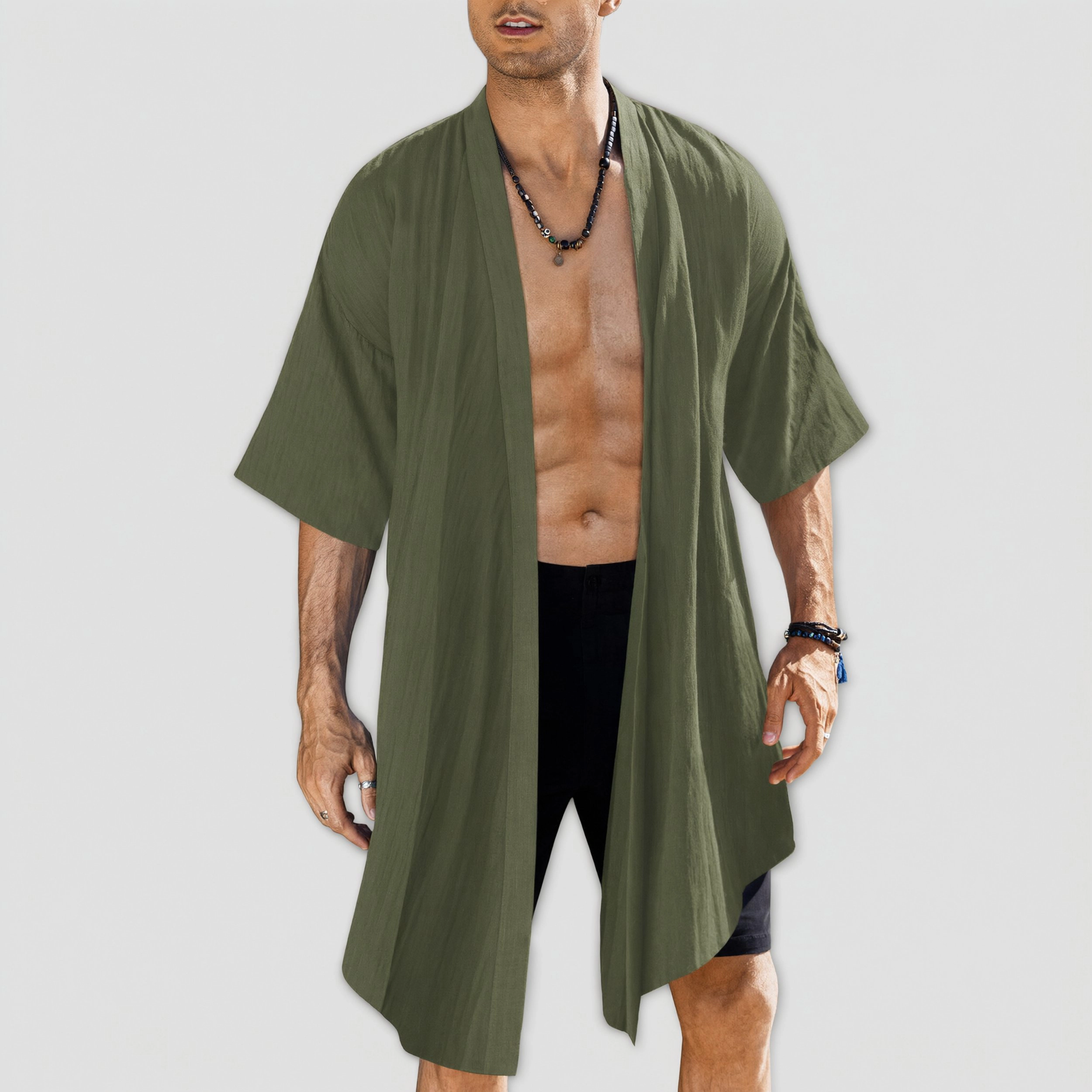 COOFANDY Men's Loose Fit Open Front Elbow Sleeve Kimono Cardigan