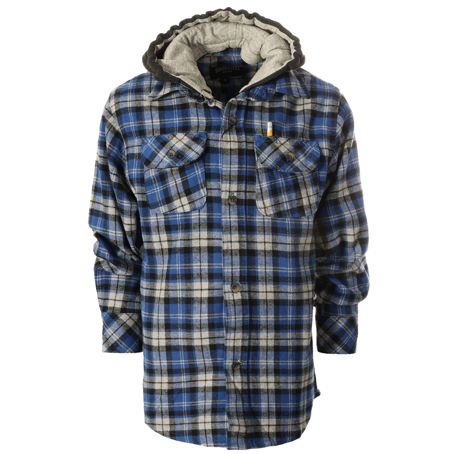 Gioberti Boy's 100% Cotton Removable Hoodie Plaid Checkered Flannel Shirt