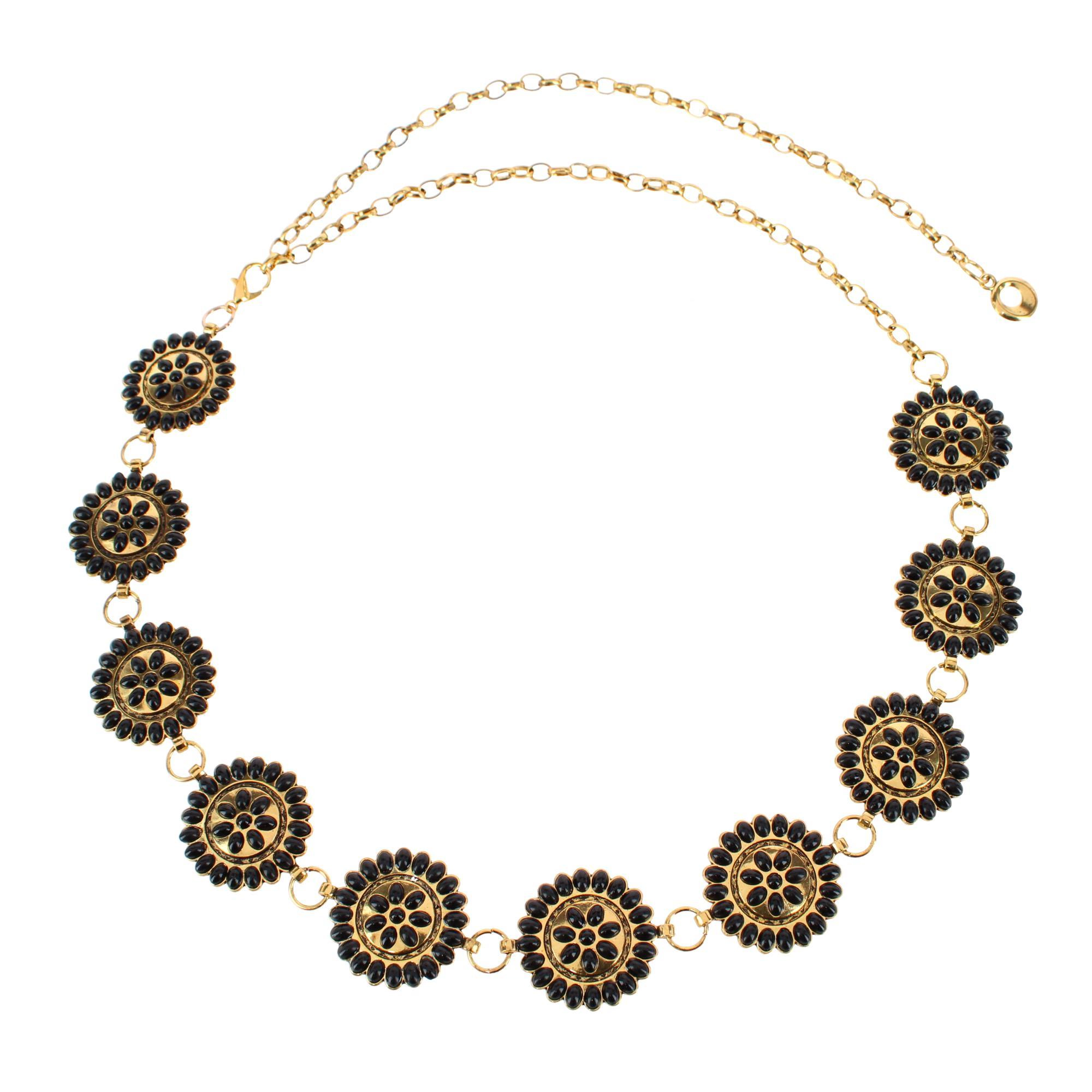 CTM Women's Circle Stone Beaded Concho Gold Chain Belt Adjustable
