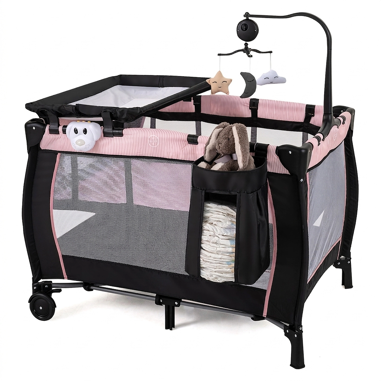 SUGIFT 3-in-1 Multi-Functional Baby Playpen with Removable Changing Table Bassinet and Metal Frame