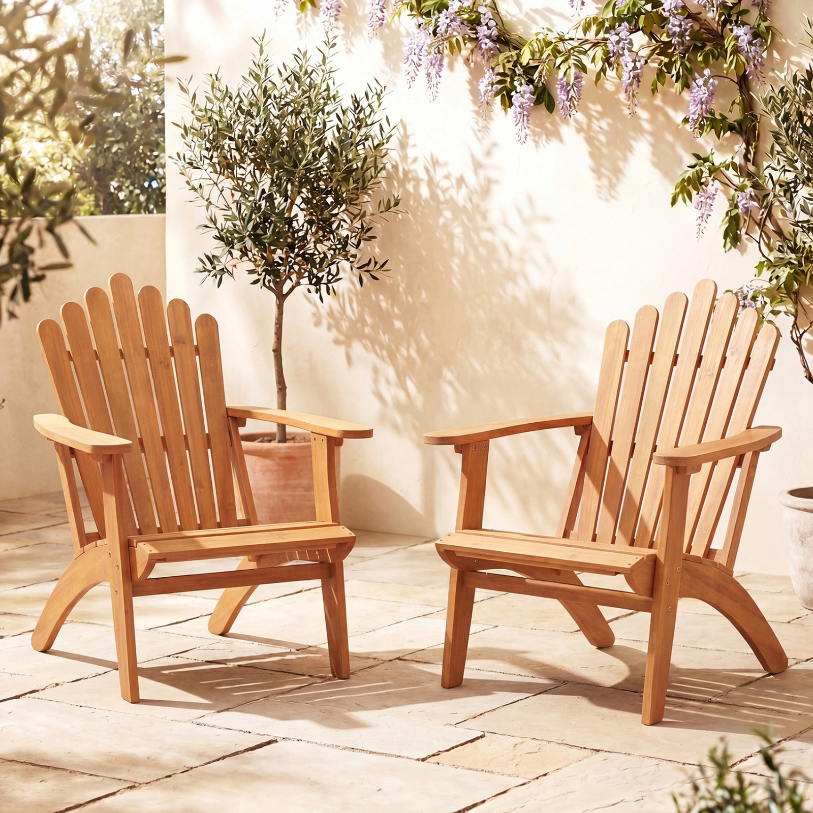 SUGIFT Natural Sloped Seat Stackable Acacia Wood Patio Adirondack Chair