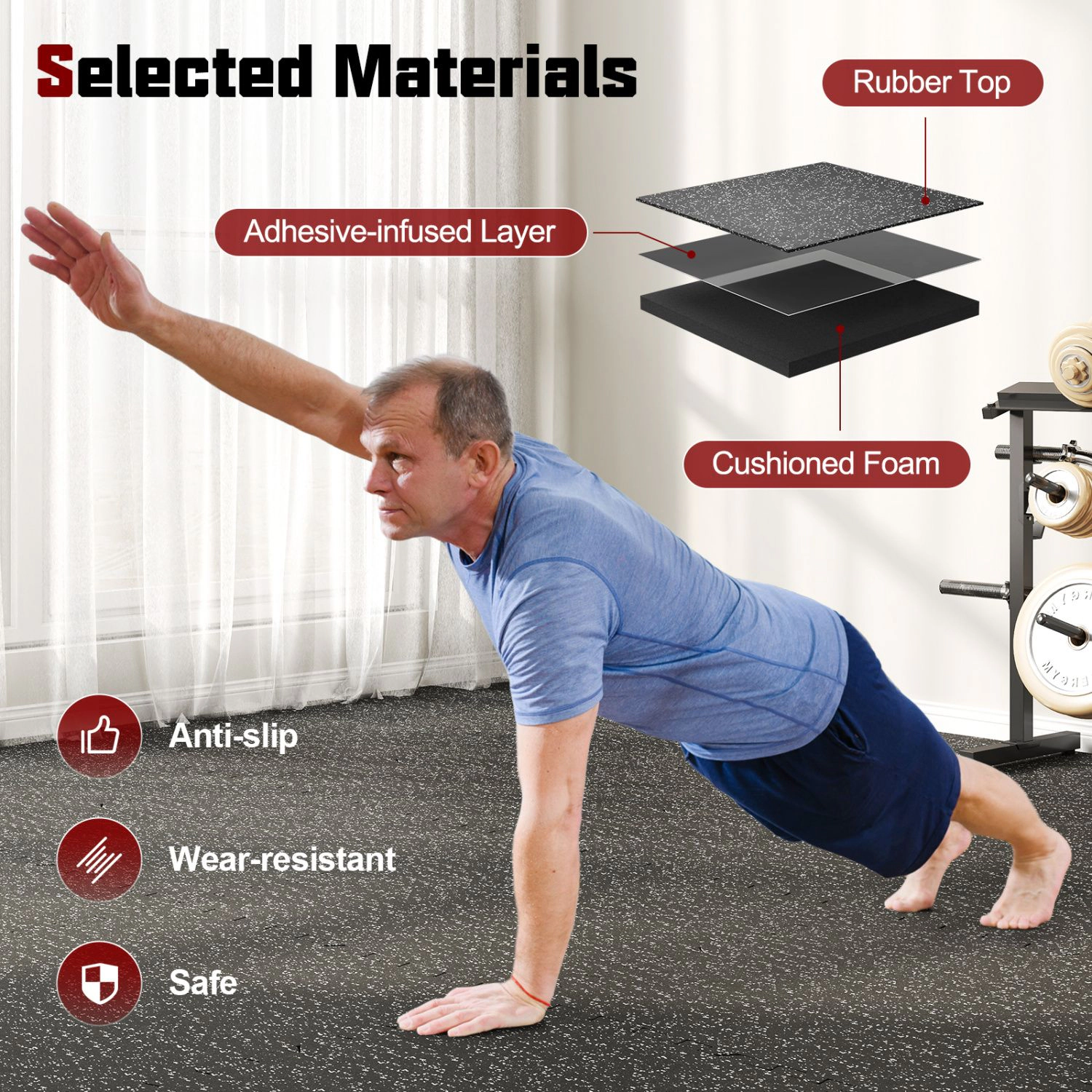 SlickBlue Interlocking Gym Floor Mats Exercise Flooring Tiles