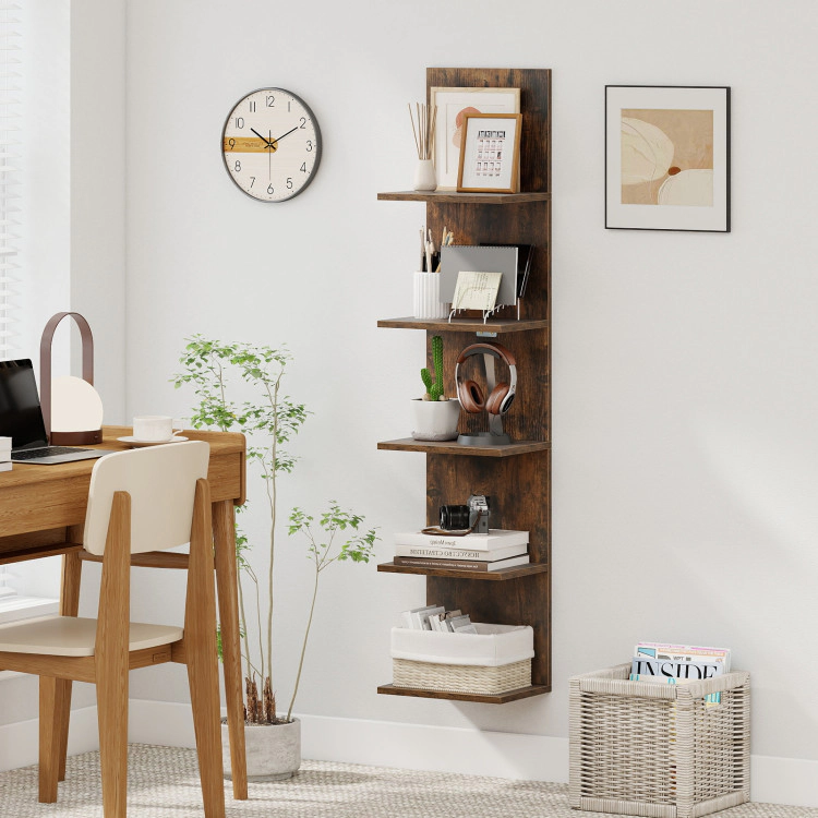 Hivvago 5-Tier Wall Mounted Shelf Unit with Wood Grain
