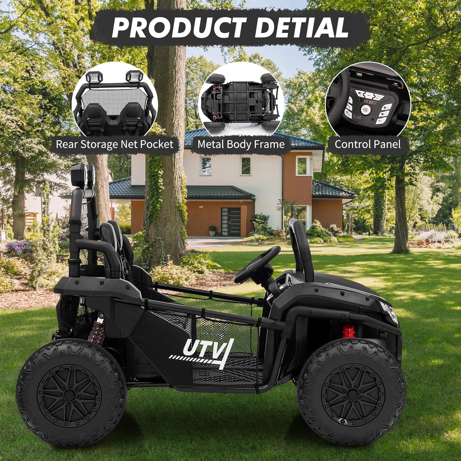Enjyam 24V 2-Seater Kids Ride On UTV Truck, 400W Electric Car w/ Remote, LED Lights, Bluetooth, 2 Speeds