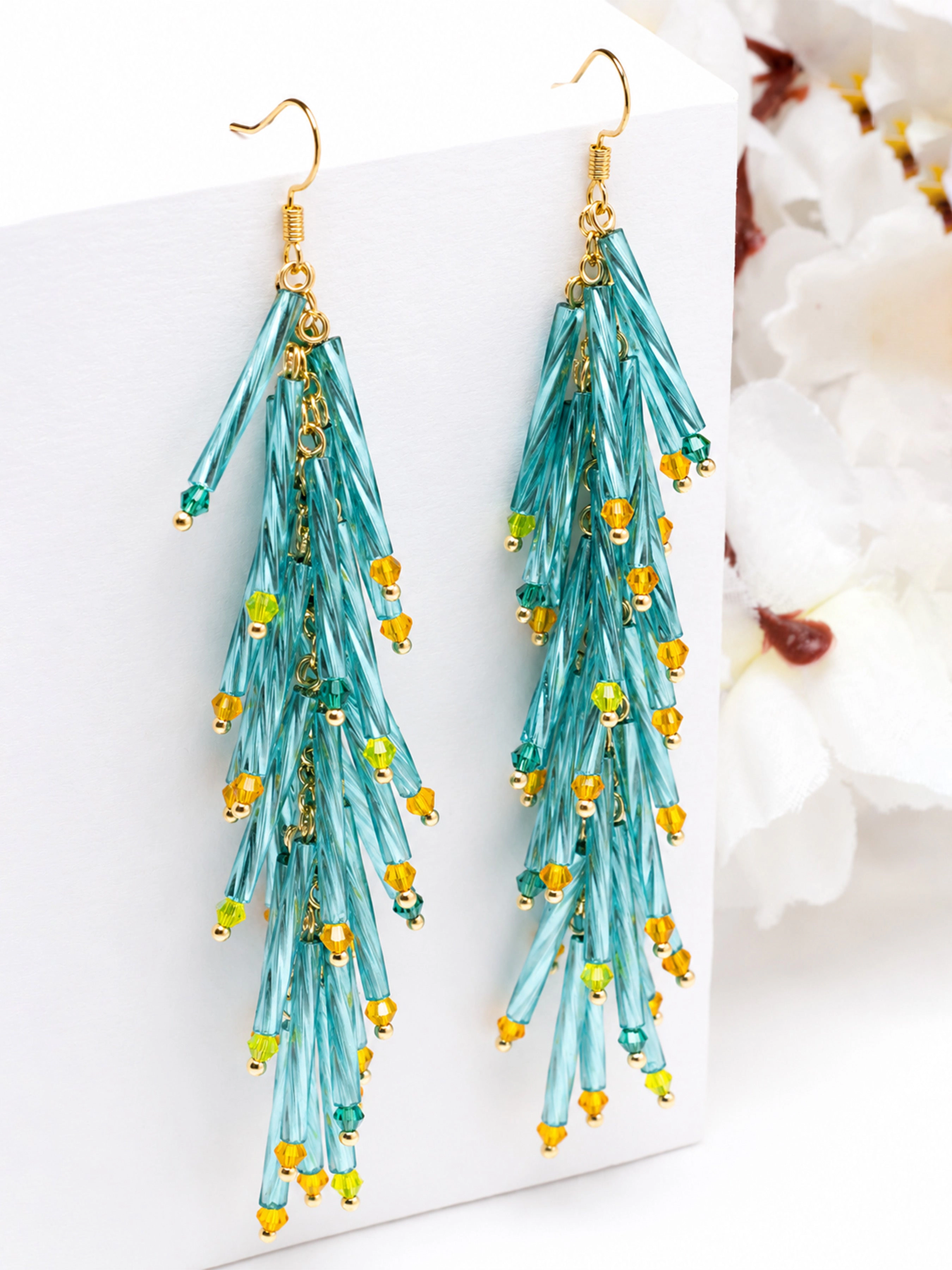 AGP PARIS Womens Blue Beaded Tassel Drop Earrings