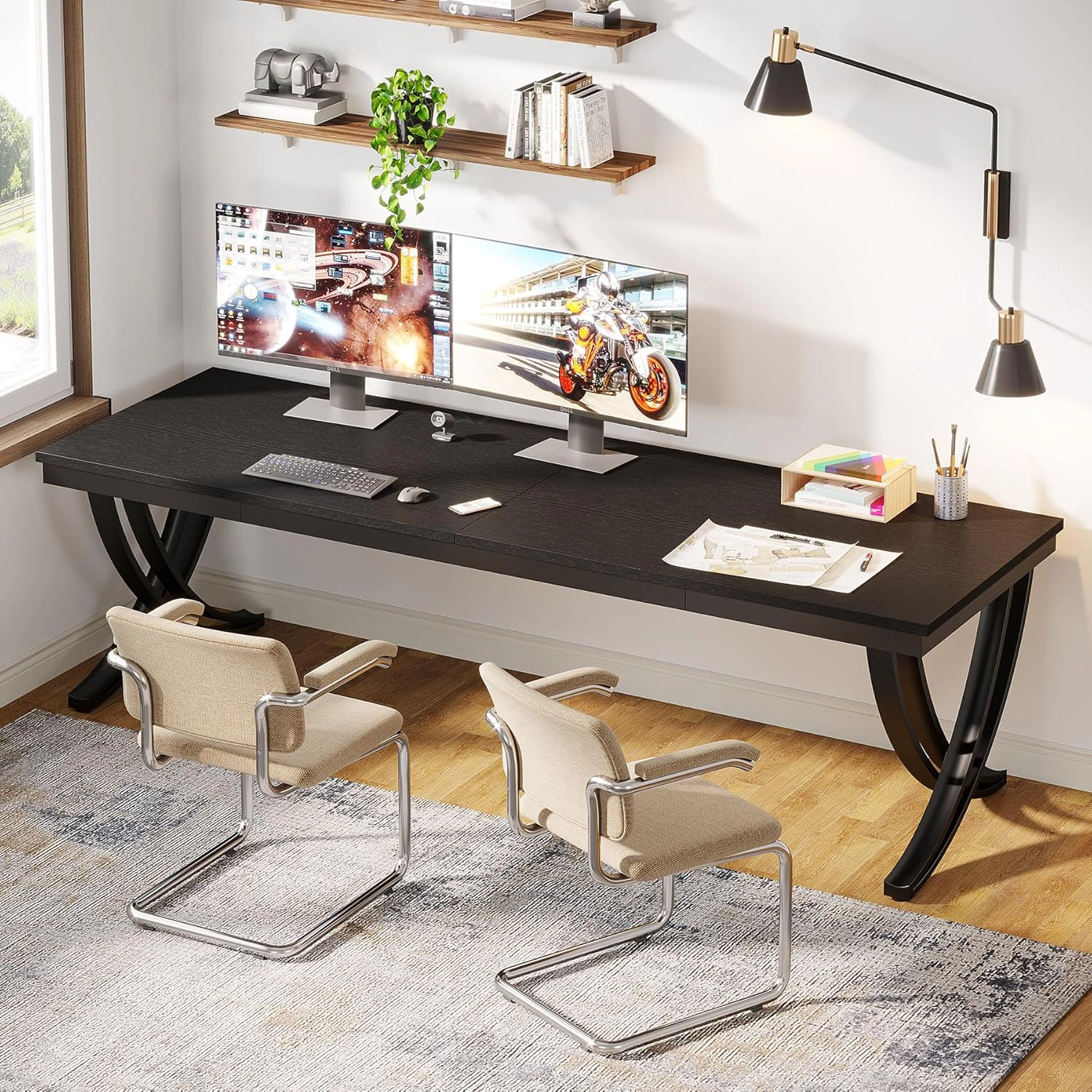 Tribesigns 78.74" Two Person Desk Industrial Double Computer Desk with Metal Frame