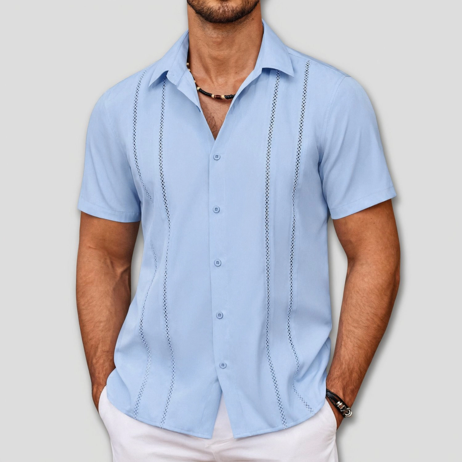 COOFANDY Mens Short Sleeve Button Down Shirts  Camp Collar Pleated Casual Tops