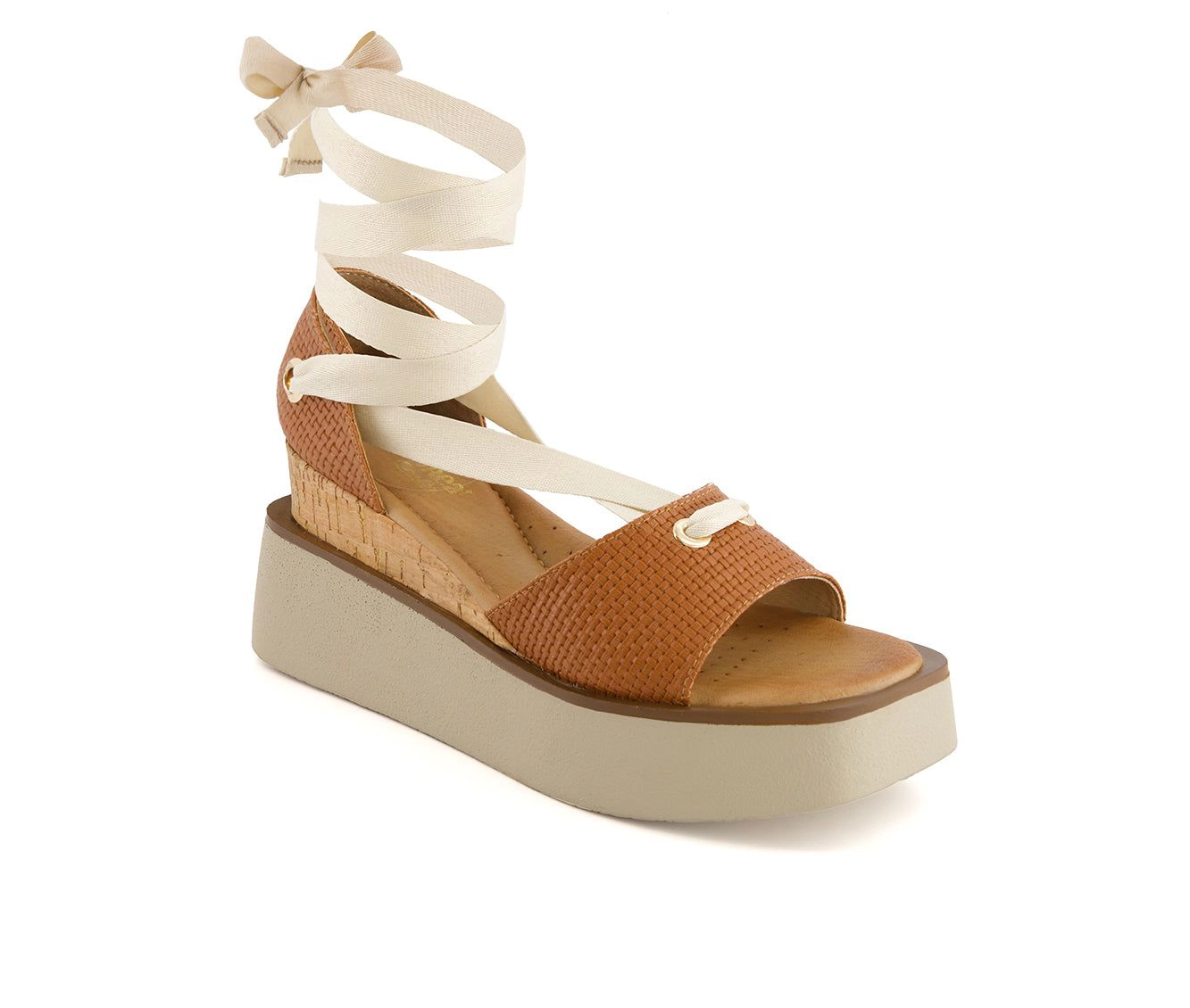 Andrea Womens Ribbon Lace Platform Wedge Sandals