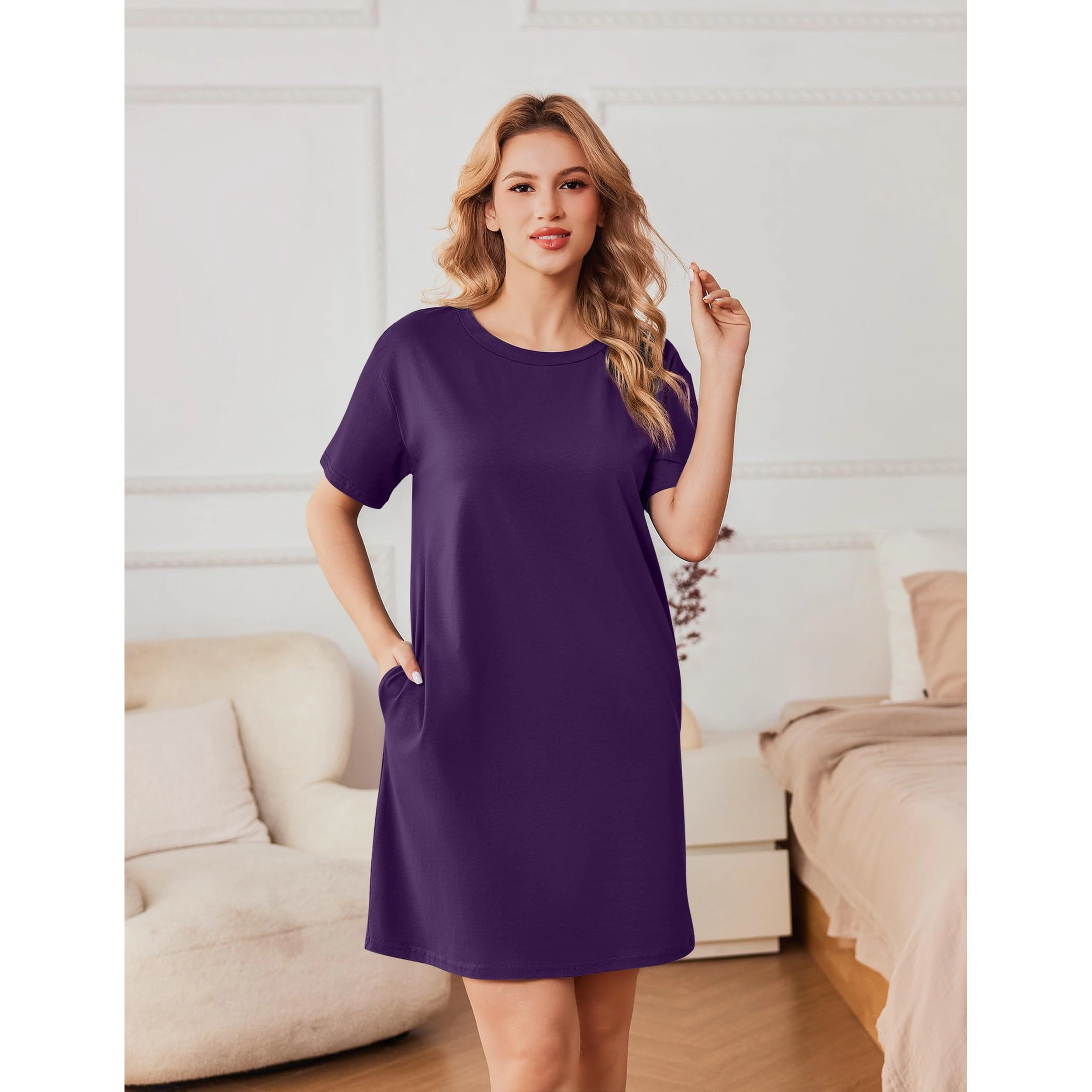Ekouaer Nightgowns for Women Cotton Sleep Shirts Tshirt Nightshirt Casual Sleepdress Sleepwear