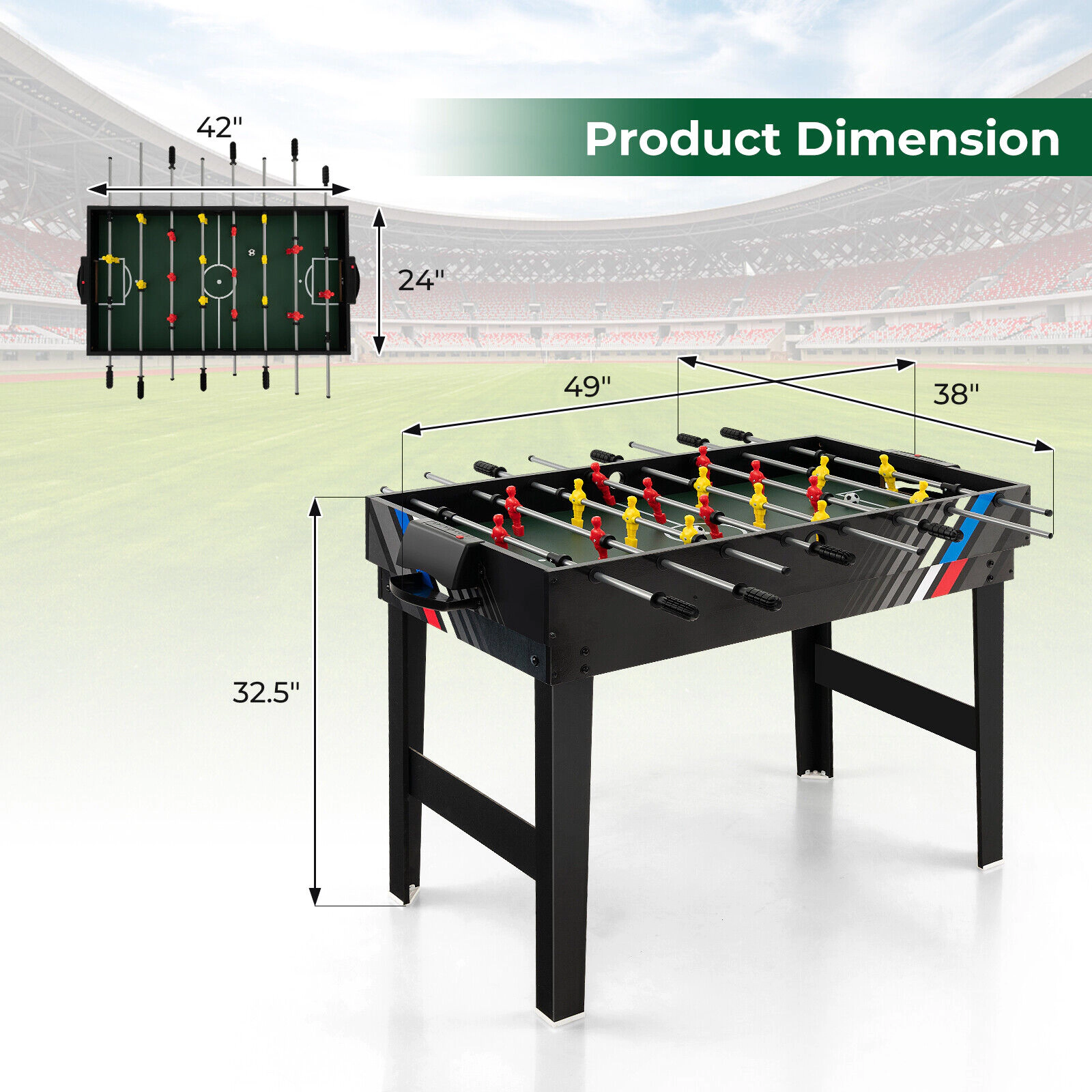 SUGIFT Black 4-in-1 Multi Game Table with Pool Foosball and Hockey Surfaces 49-in W 38-in D 32.5-in H