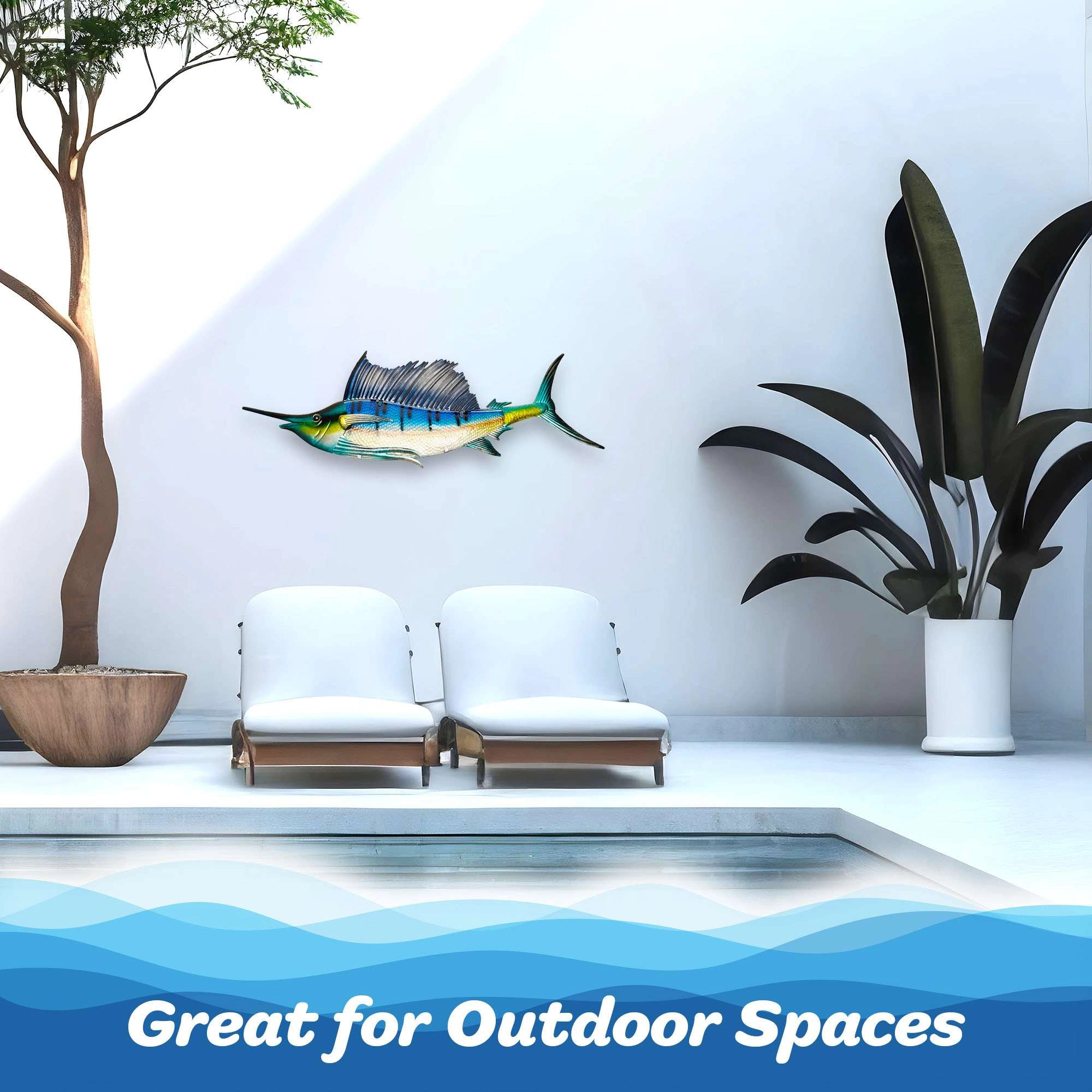 G128 Hand-Painted Metal Sailfish Wall Hanging