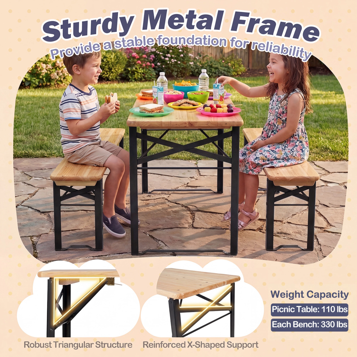 Hivvago 43.5 Inch Folding Kids Picnic Table & Bench Set No Assembly Wooden Toddler