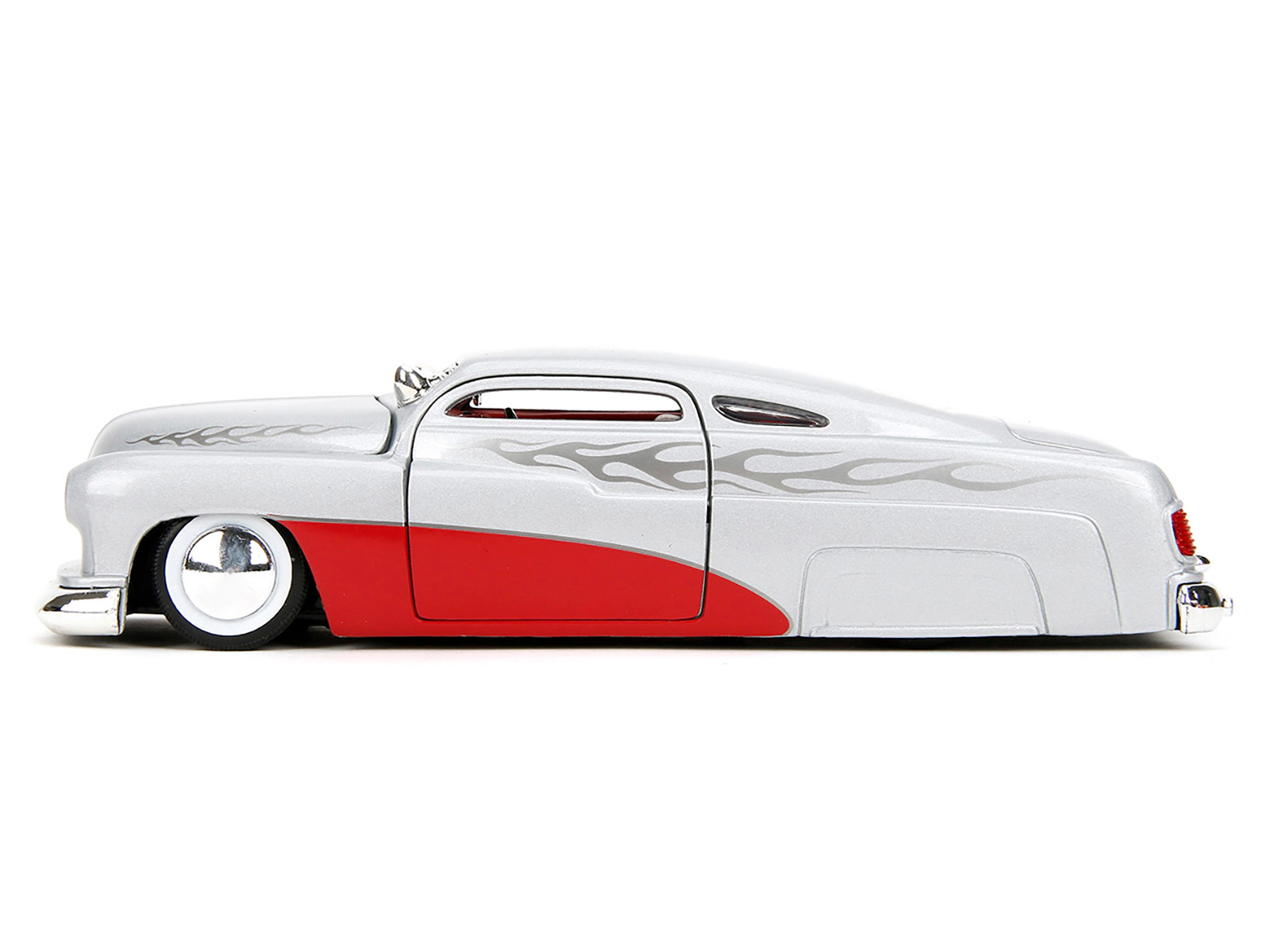 Jada 1951 Mercury Silver Metallic and Red with Flame Graphics and Red Interior "Bigtime Muscle" Series 1/24