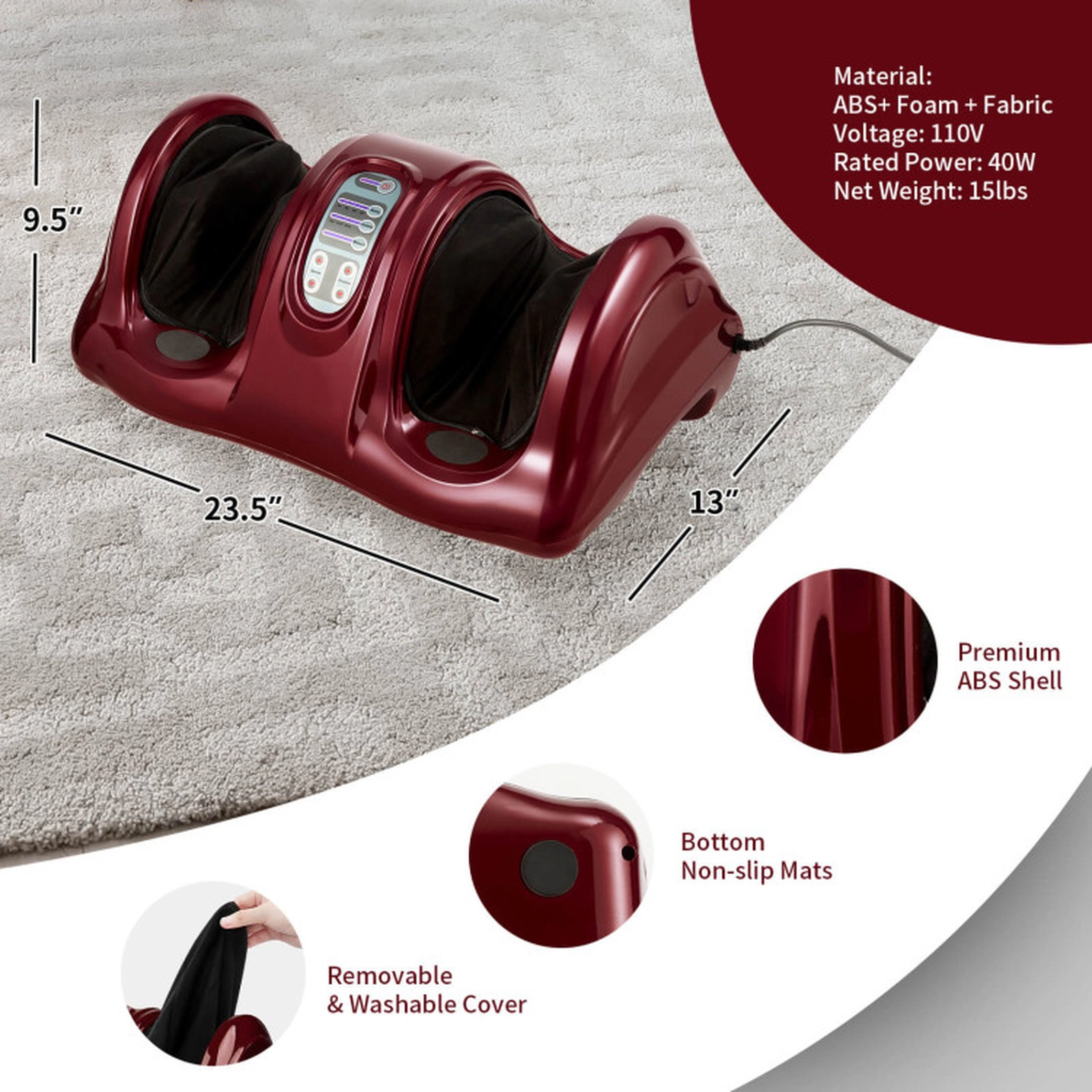 SUGIFT Shiatsu Foot and Calf Massager with High Intensity Rollers 4 Auto Modes Remote Control and Washable Sleeves