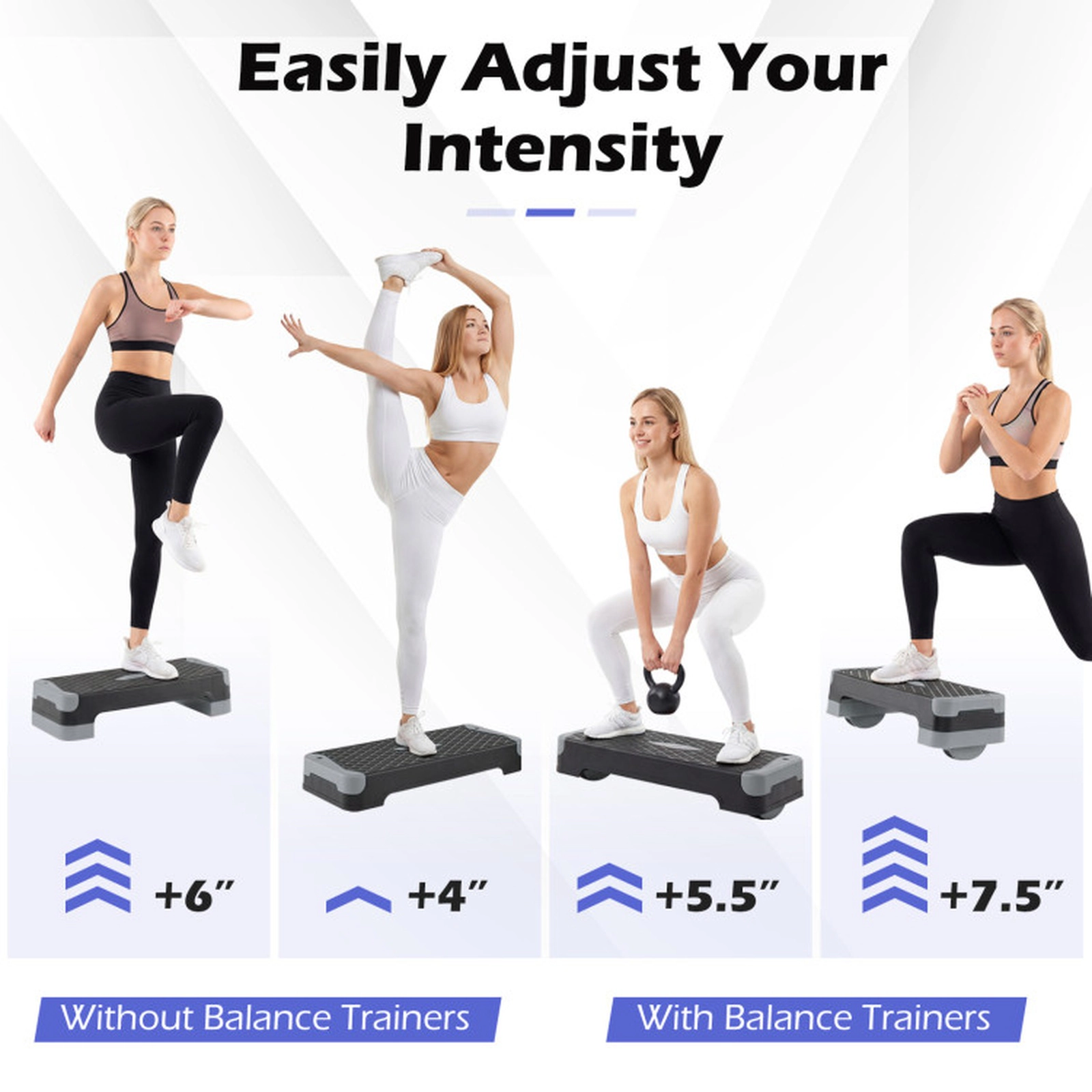 SUGIFT 3-in-1 Aerobic Step Platform Ab Trainer Set with Risers and Balance Trainers 660-lb Static 550-lb Dynamic