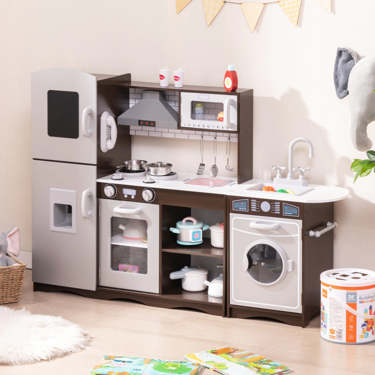 Hivvago Corner Toy Kitchen Set with Light with Sounds Interactive