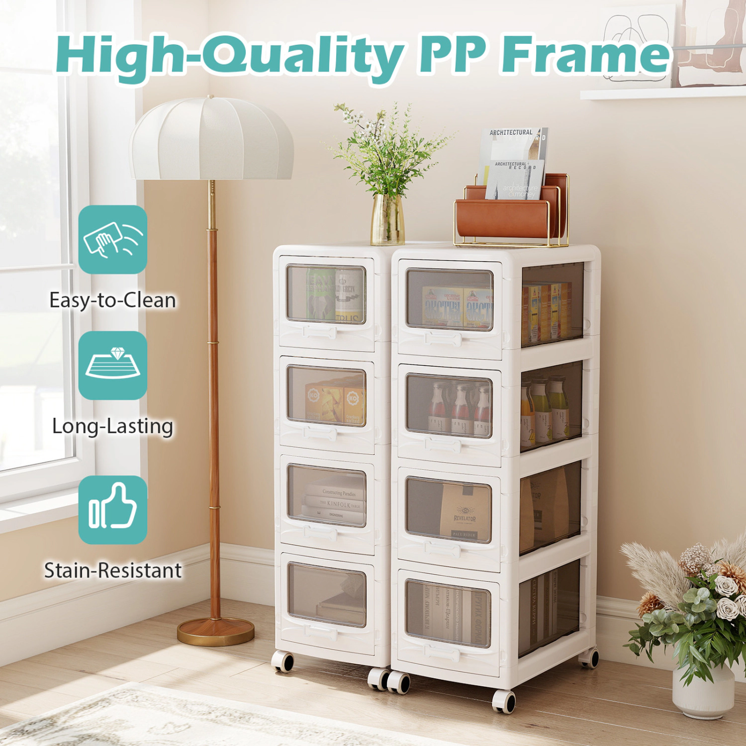 SUGIFT 3/4/5-Drawer Plastic Storage Organizer Rolling Cart 11-lb Per Drawer Capacity 16.5 x 11-in White