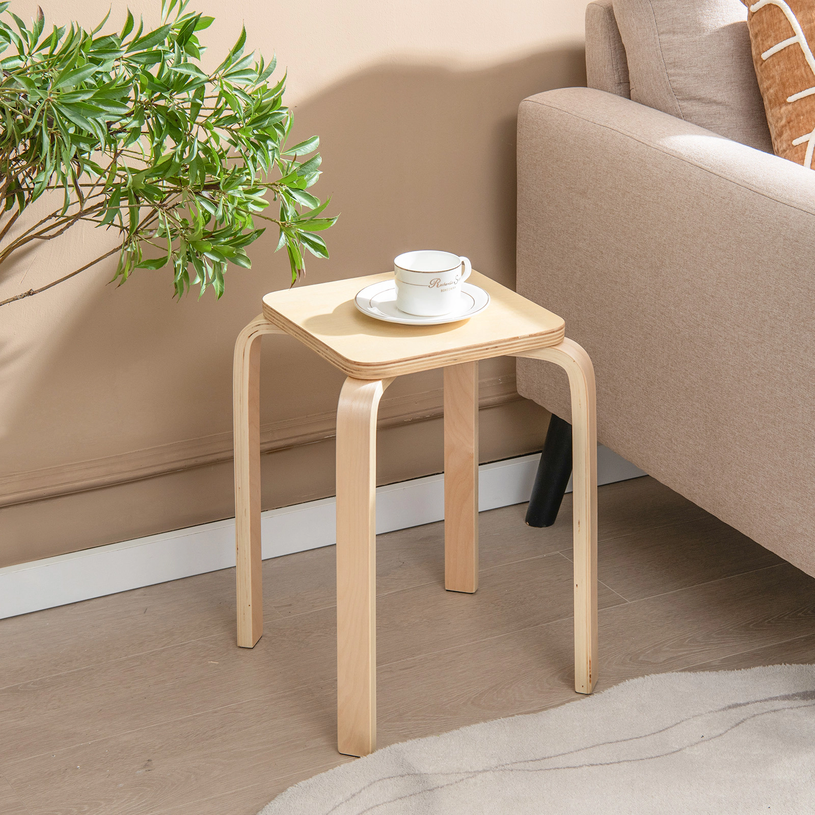 LJG Set of 4 Colorful Square Stools with Anti-Slip Felt Mats