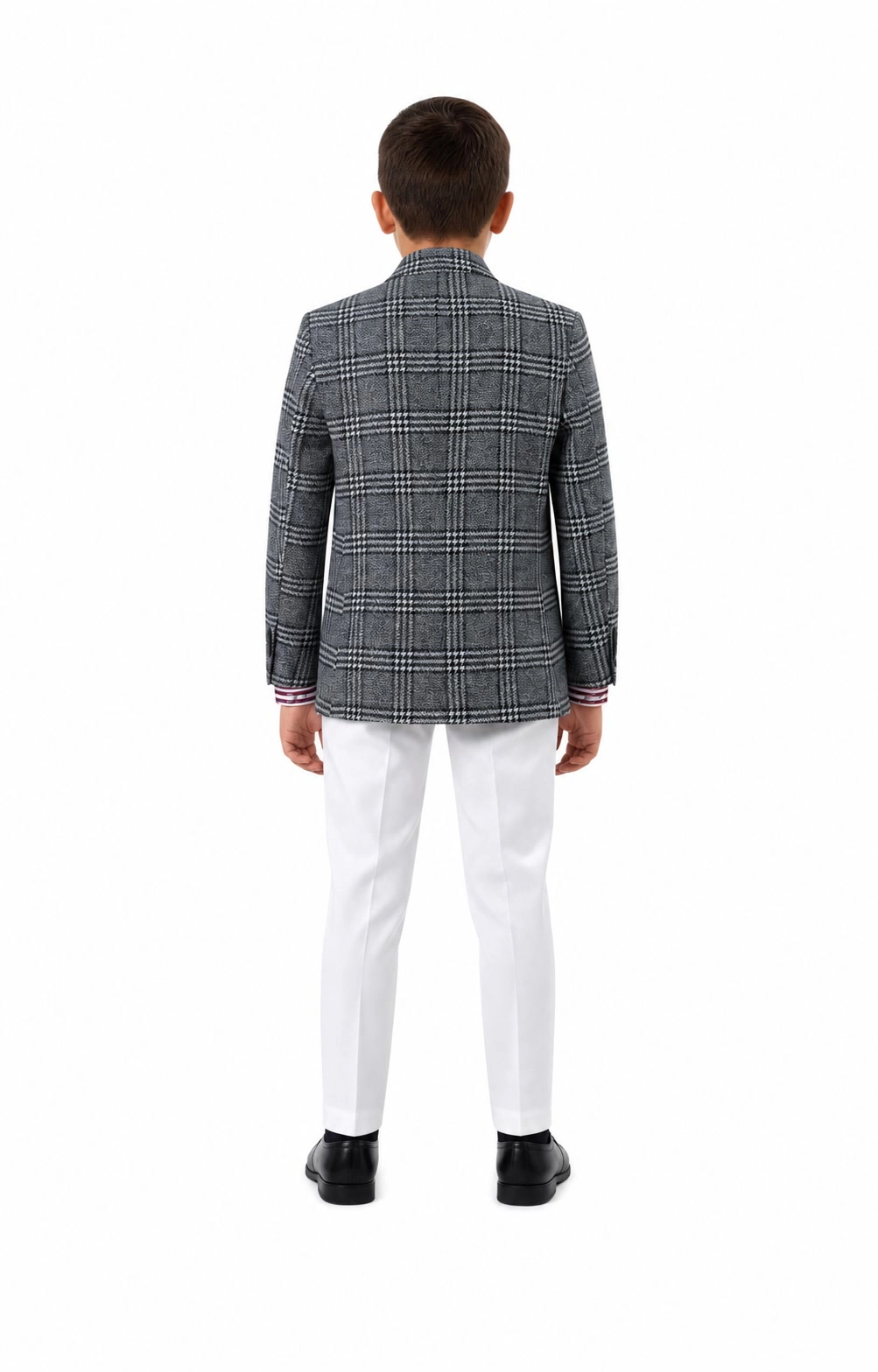Elie Balleh Boys Slim Fit Windowpane Blazer