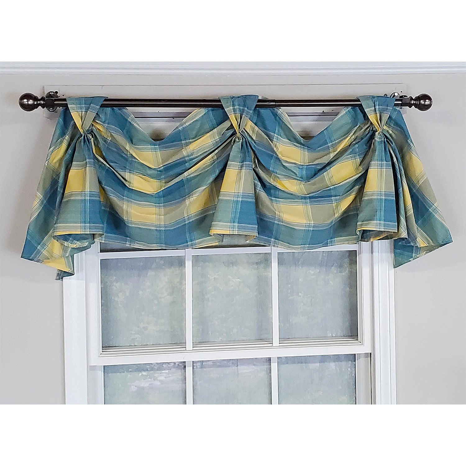 RLF Home Duncaster 2-Scoop Celebration Cotton with Fully Lined 3" Rod Pocket Valnance for Windows 45" x 18" Porcelain