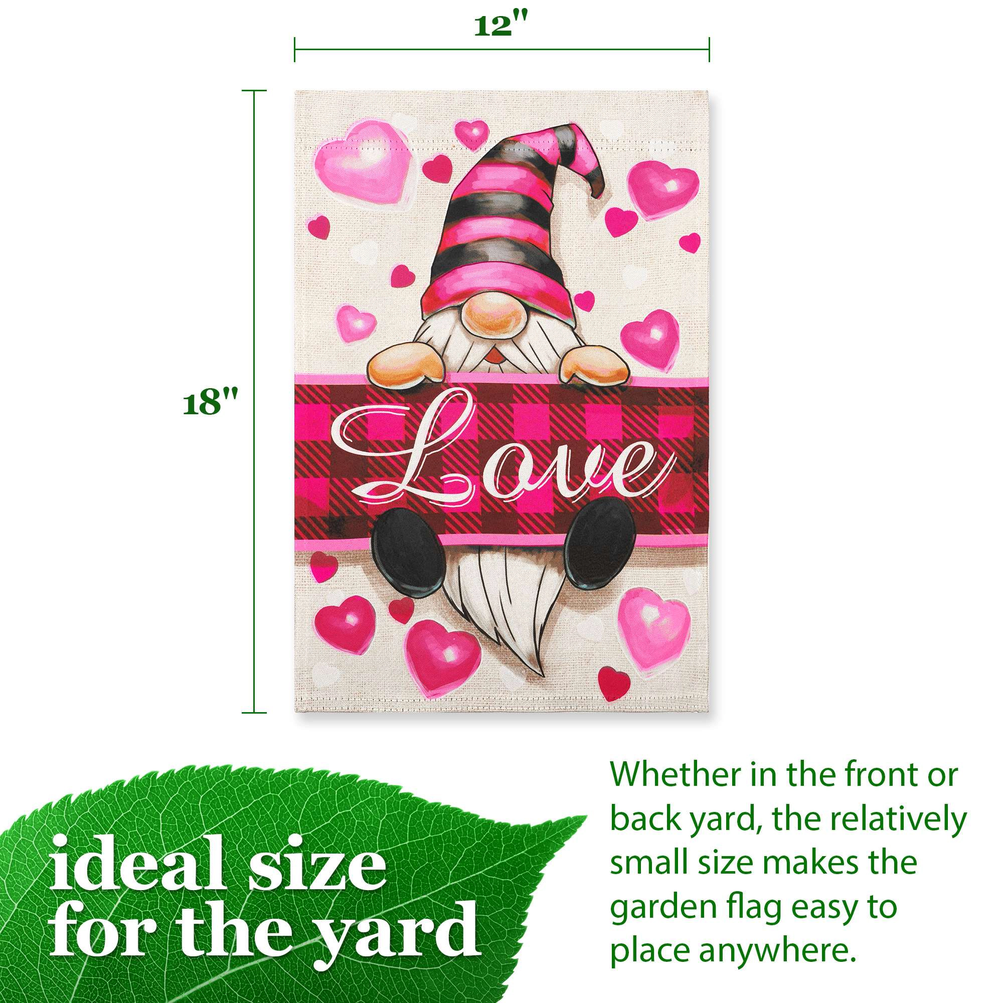 G128 Valentine’s Day Love Gnome Double-Sided Garden Flag 12x18 in