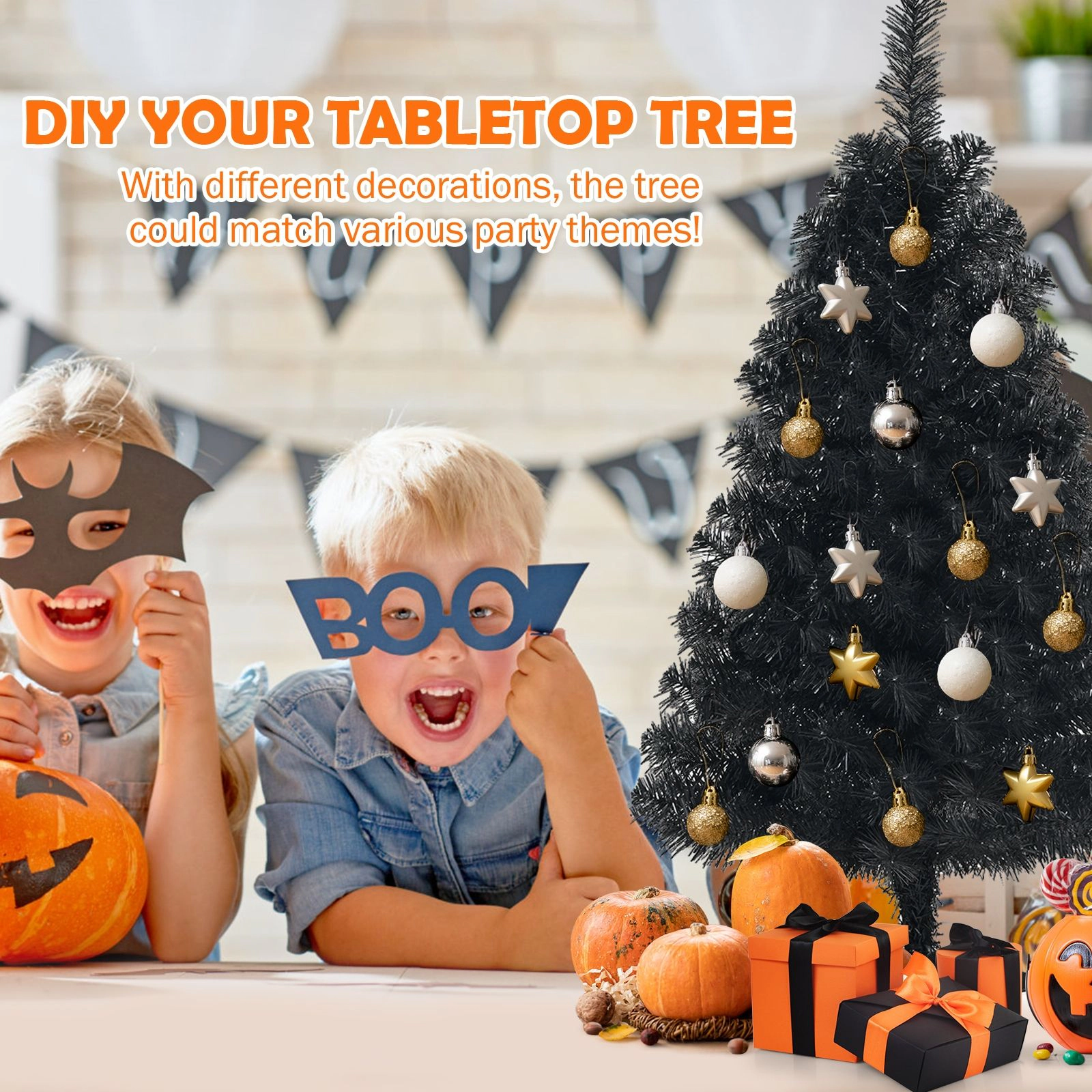 SlickBlue Compact Decorative Tree with Full PVC Leaves for Indoor Festival Display