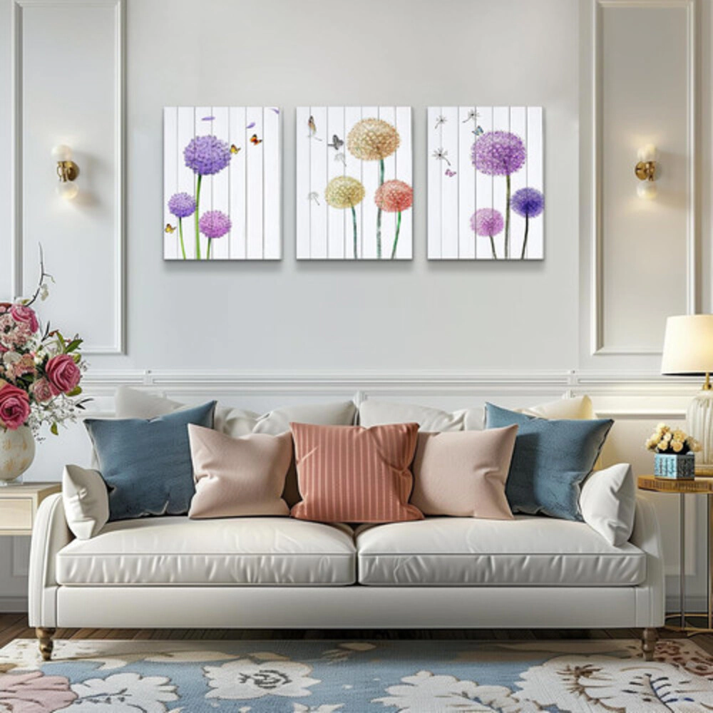 Granny Furni Antic Unisex Colorful Dandelion Canvas Wall Art 3-Piece Set