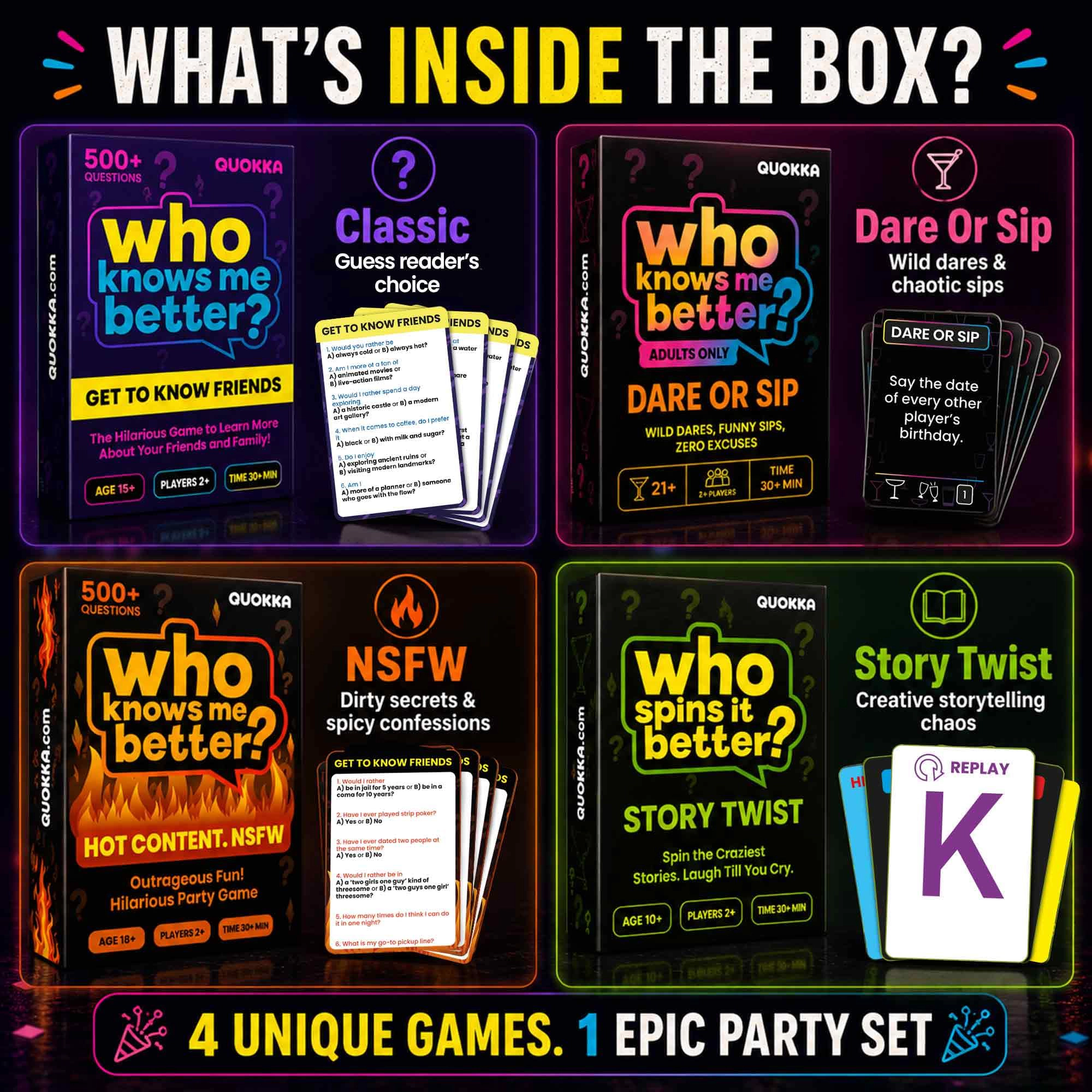 QUOKKA Who Knows Better? Trivia Card Games for Kids & Family