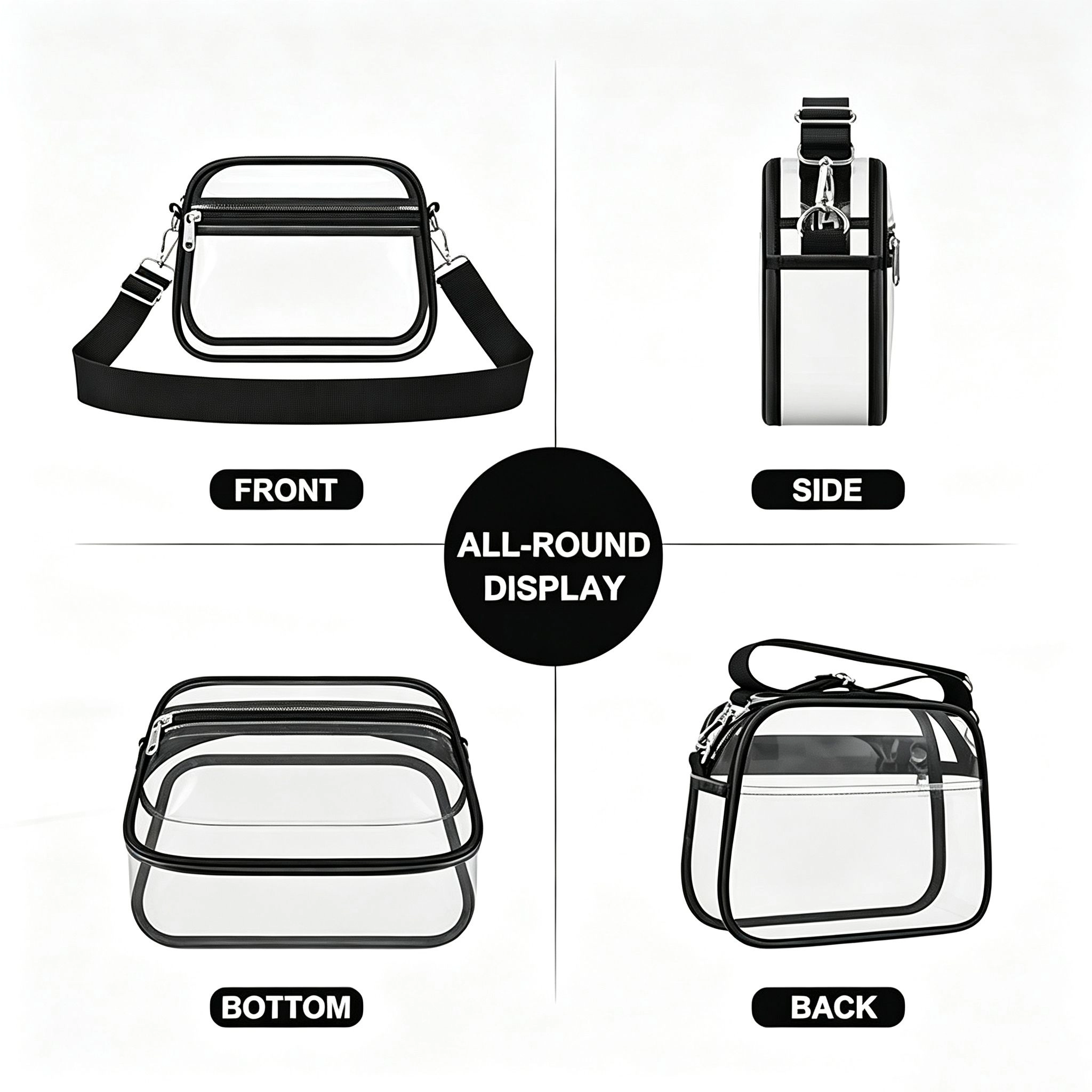 Alilang Women's Clear Stadium Crossbody Bag with Front Zipper Pocket, Adjustable Strap and Medium Transparent Design