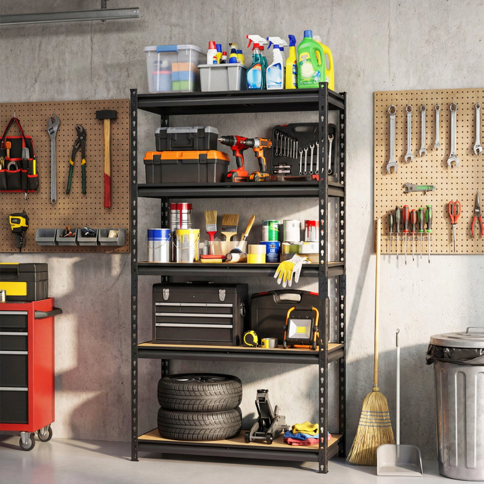 SUGIFT 5-Tier Heavy Duty Metal Garage Shelving Unit 60-in Tall 440-lb Per Shelf 2200-lb Total Capacity Black