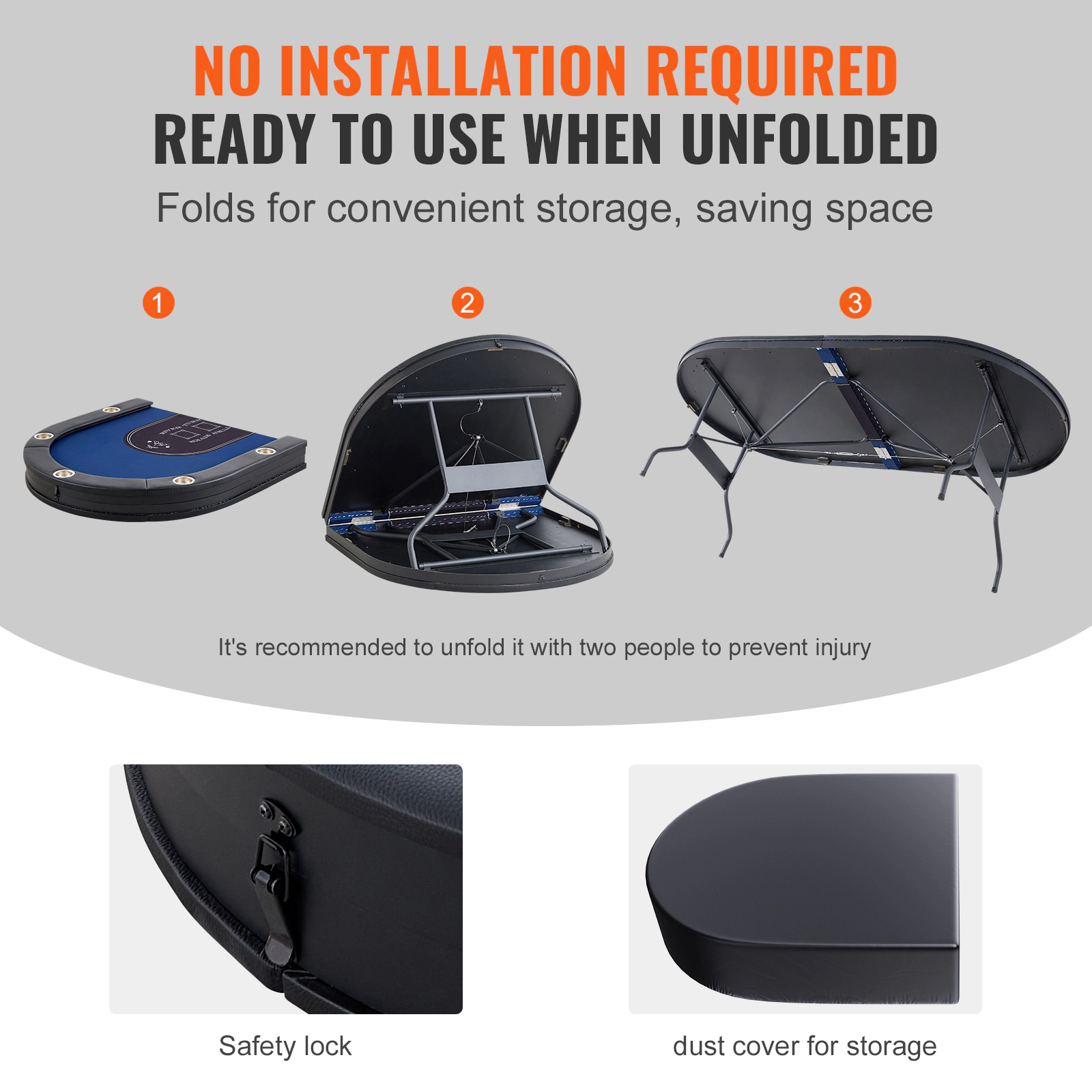 HONGGE Foldable Poker Table Player Folding Casino Leisure Table with Padded Rails and Cup Holders Oval Portable Game