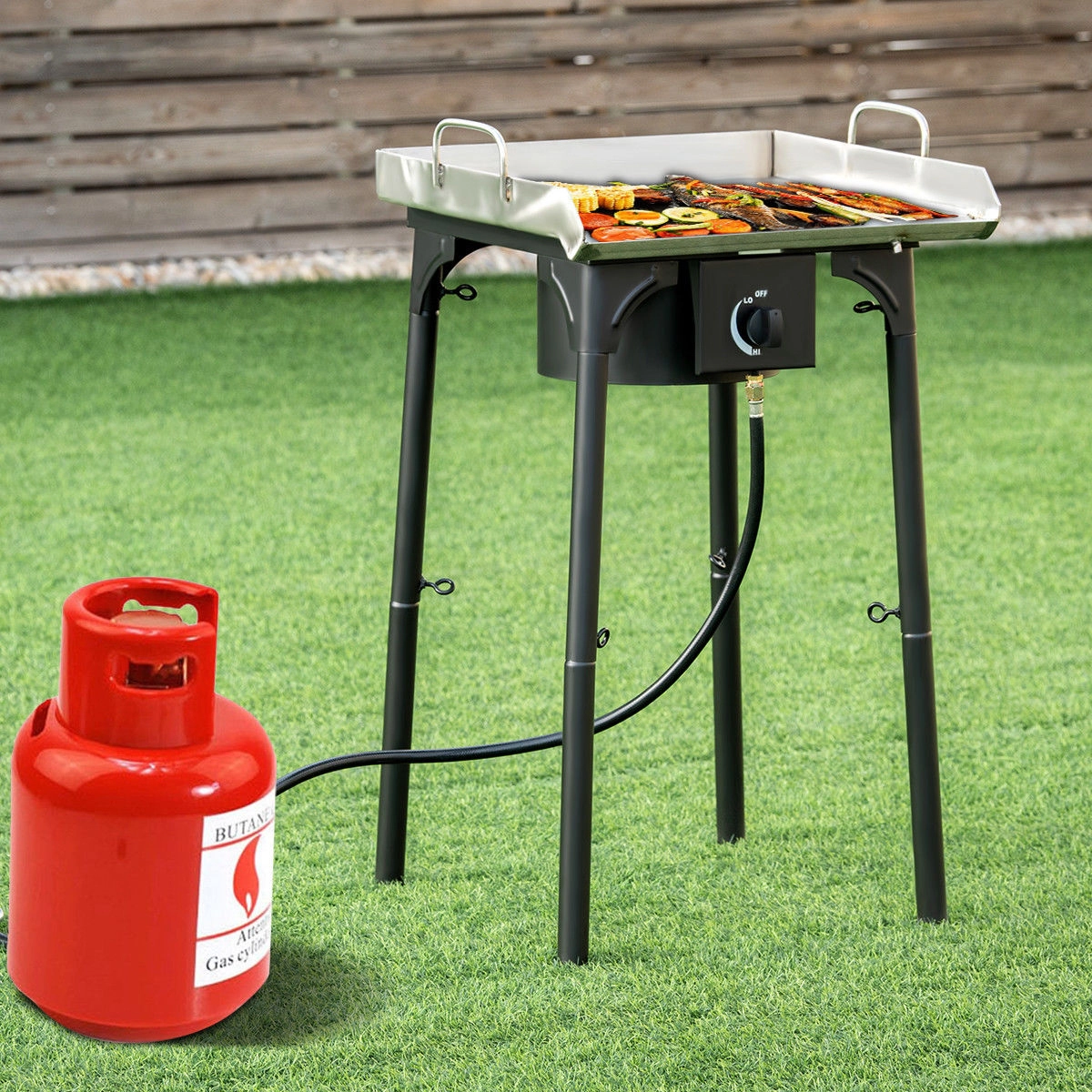 SUGIFT 100000-BTU Black Single Burner Propane Camp Stove with Detachable Legs 15.5-in W 15.5-in D 17-in H