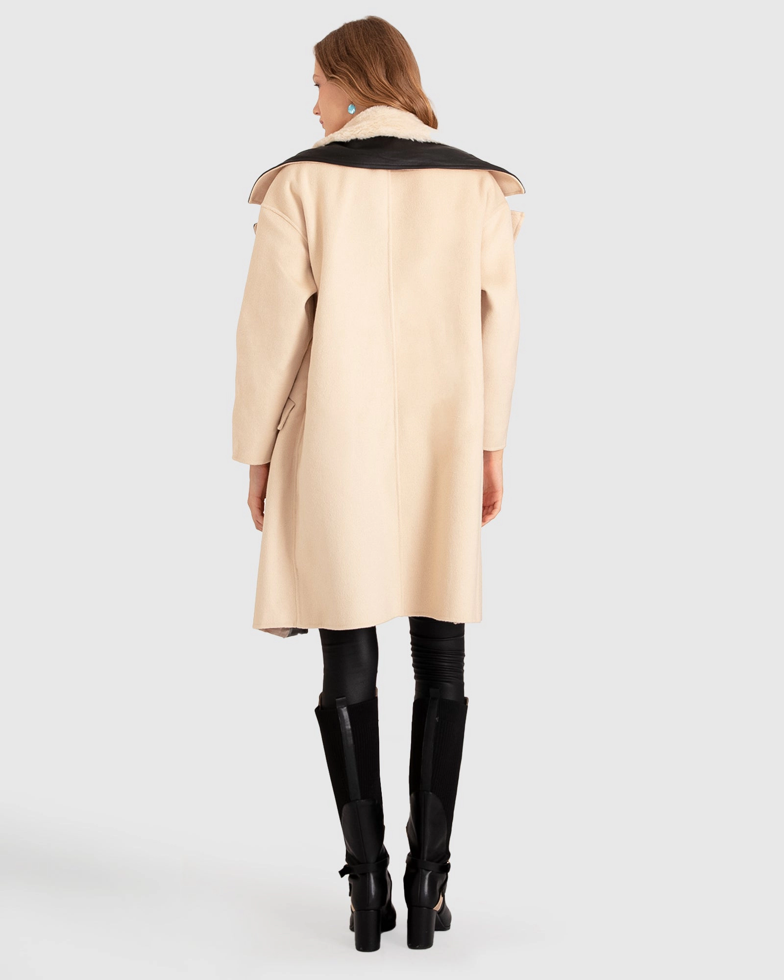 Belle & Bloom Womens Watch Me Go Oversized Leather Trimmed Coat