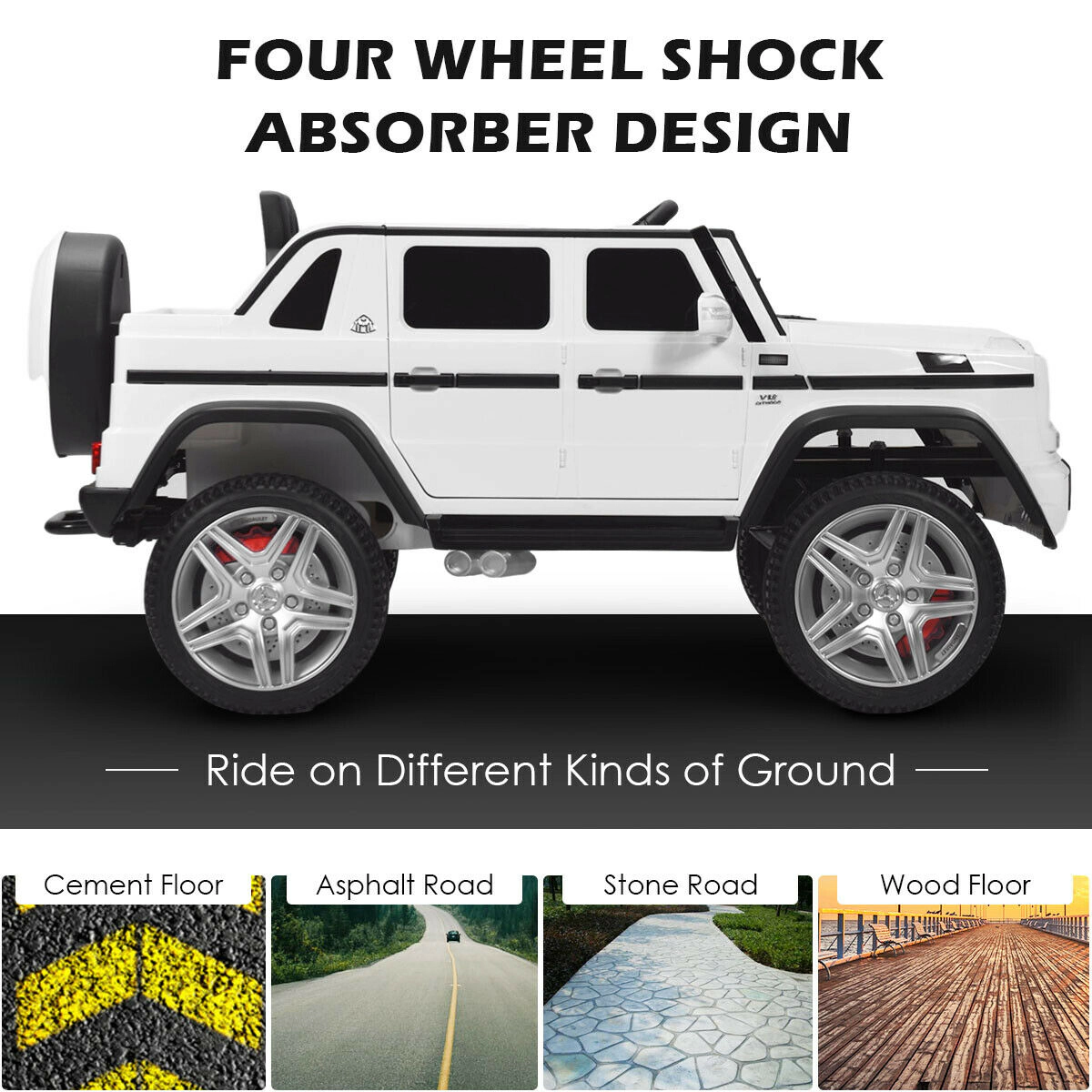 SUGIFT 12V Licensed Mercedes-Benz Maybach Kids Ride On Car 66-lb Capacity Ages 3-6 Remote Control LED Lights White