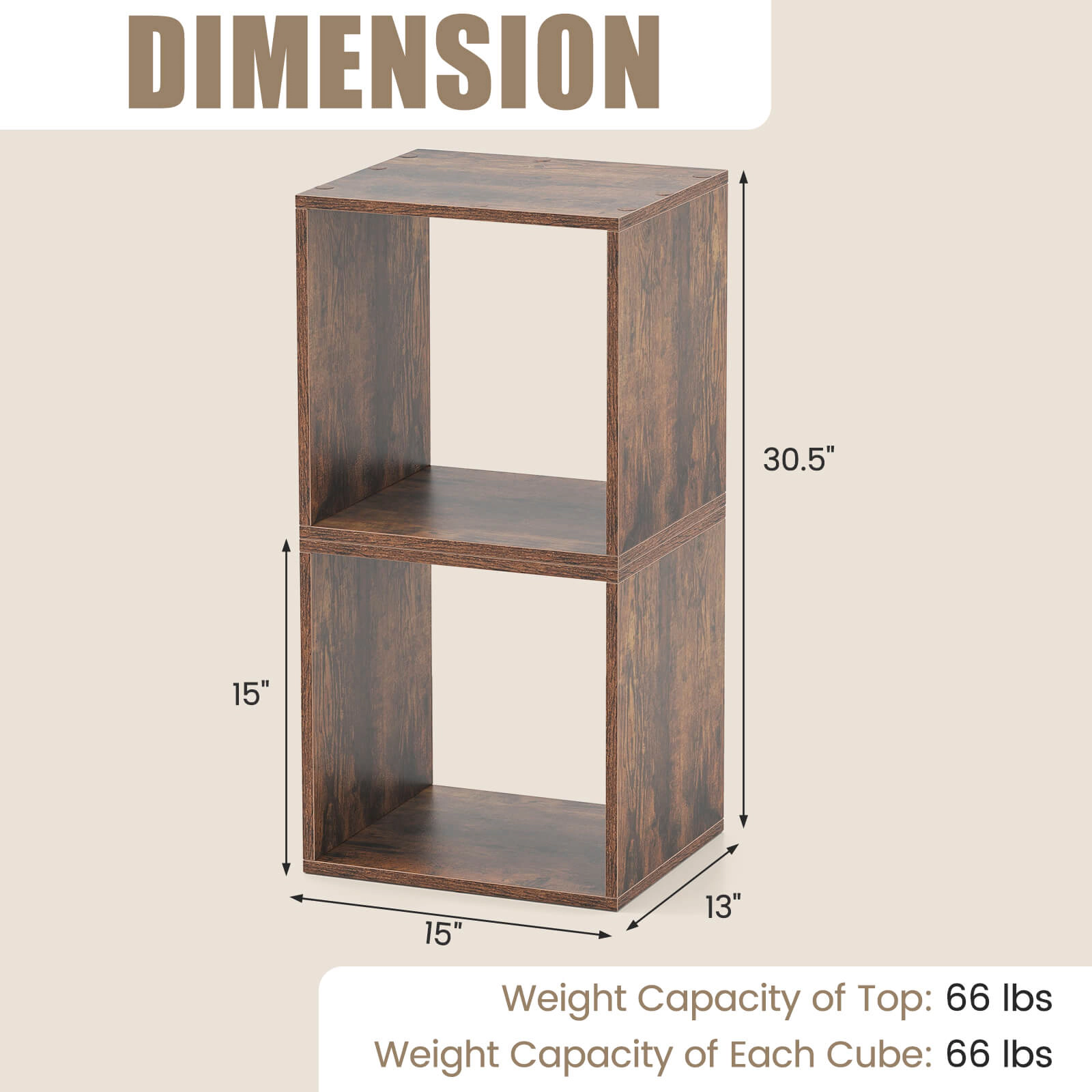 Costway 2PCS Stackable Storage Cube Free-standing Organizer Bookcase for Bedroom White