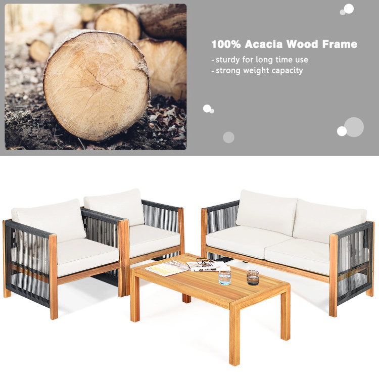 Hivvago 4 Pieces Wood Outdoor Patio Furniture Set With Cushions For Garden
